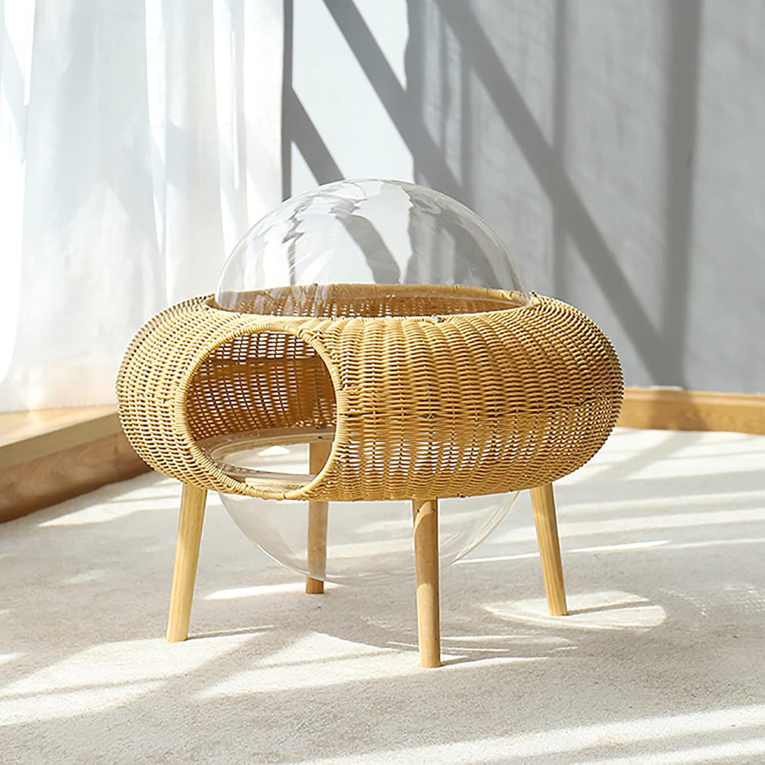 Cat House Space Capsule, Spaceship Alpha, Cute Durable Rattan Cat Bed Removable Washable Pet Bed, Designed & Modern Cat House