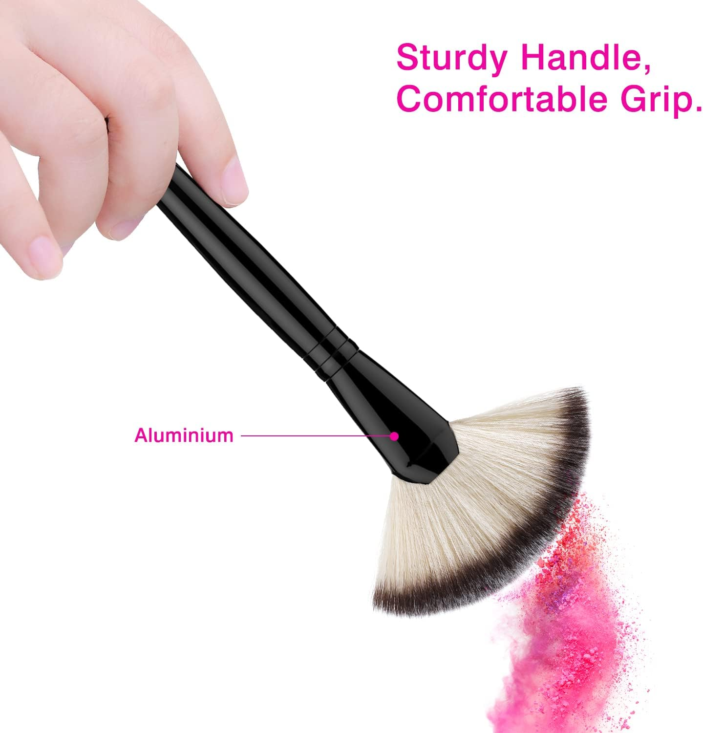 Fan Makeup Brush, Luxspire Professional Highlighting Make up Brush Blush Bronzer Cheekbones Brush, Single Large Soft & Dense Face Bulsh Powder Foundation Brushes Make up Tool, Black, Black, 5.51X1.69 Inch (Pack of 1), Makeup Brush image number 2