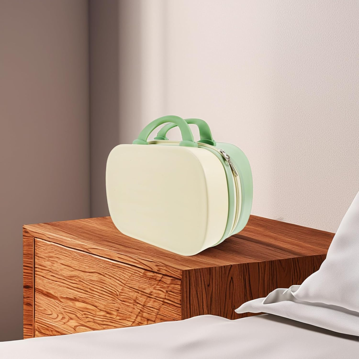 BAZEITFLOW Portable 14-Inch Hard Makeup Case Travel Cosmetic Organizer Box with Dual-Color Yellow and Green Design Lightweight Makeup Storage for Women image number 2