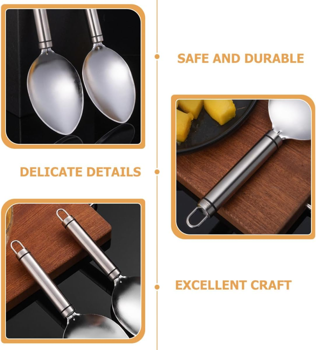 SEWACC 2Pcs Mango Prep Tool Set with 304 Stainless Steel Peeler, Dicer and Scooping Spoon for Skin Removal and Cubes Cutting, Kitchen Gadget for Home Fruit Preparation and Travel Use image number 4