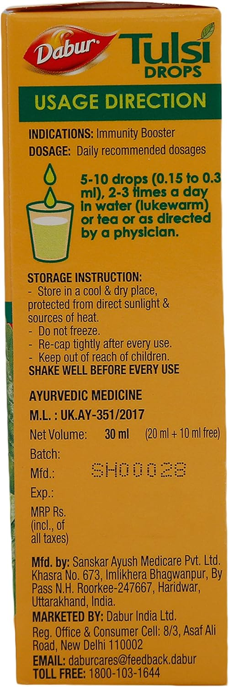 Dabur Ayurvedic Tulsi Drops - 30Ml (Immunity Booster) image number 1