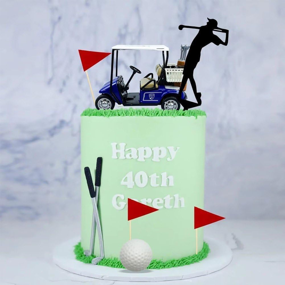 Golf Cake Decorations，Golf Cart、Ball Golfer Silhouette, Club & Flag Topper Set Fondant Cupcake Accessories,Sport Golf Theme Party Supply image number 4