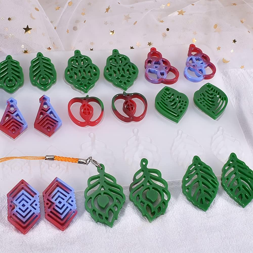 9 Pairs Resin Earring Molds Handmade Pendant Casting Molds Crystal Crafting Jewelry Molds Silicone DIY Epoxy Mould for DIY Earring Charm Pendant Making image number 1