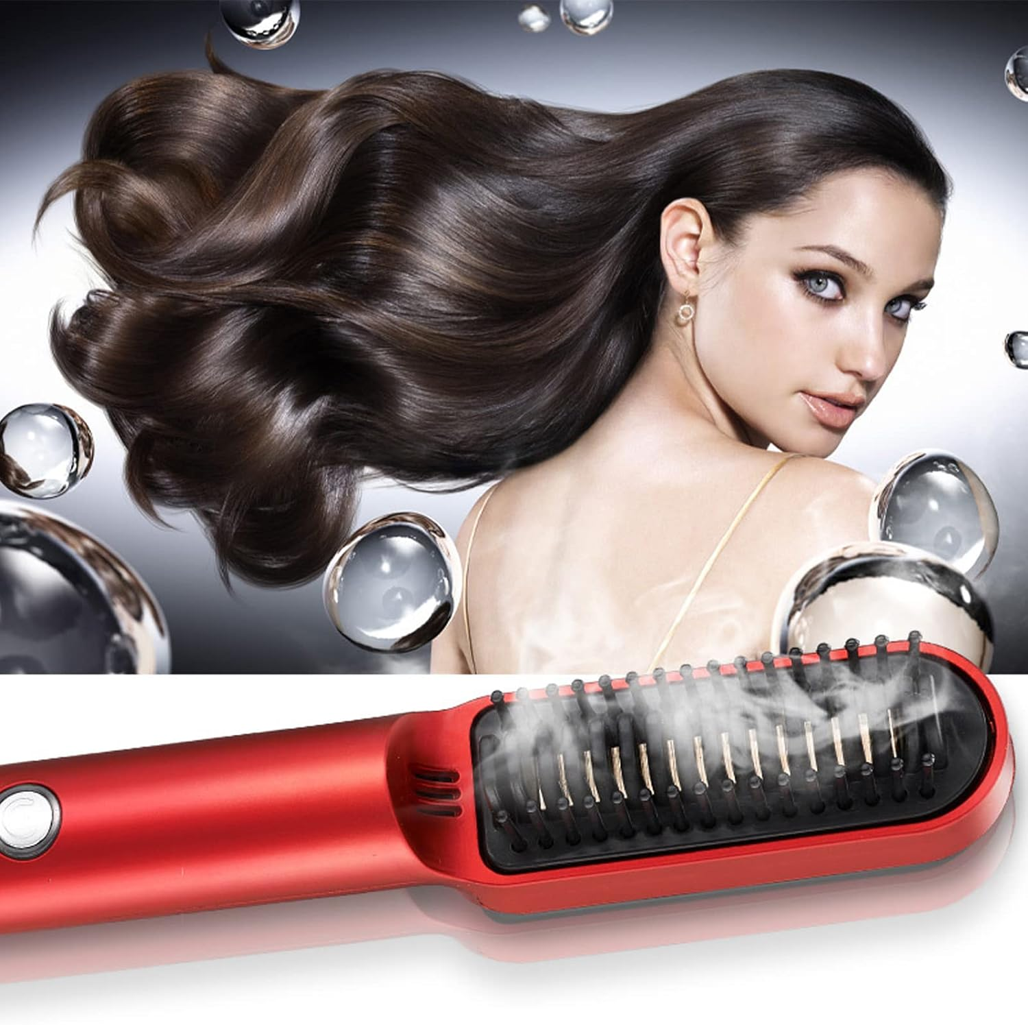 Hair Straightener Brush, USB Electric Heated Straightening Brush with Ergonomic Handle, Portable Hair Straightening Comb for Professional Salon at Home Travel, Safe Easy to Use