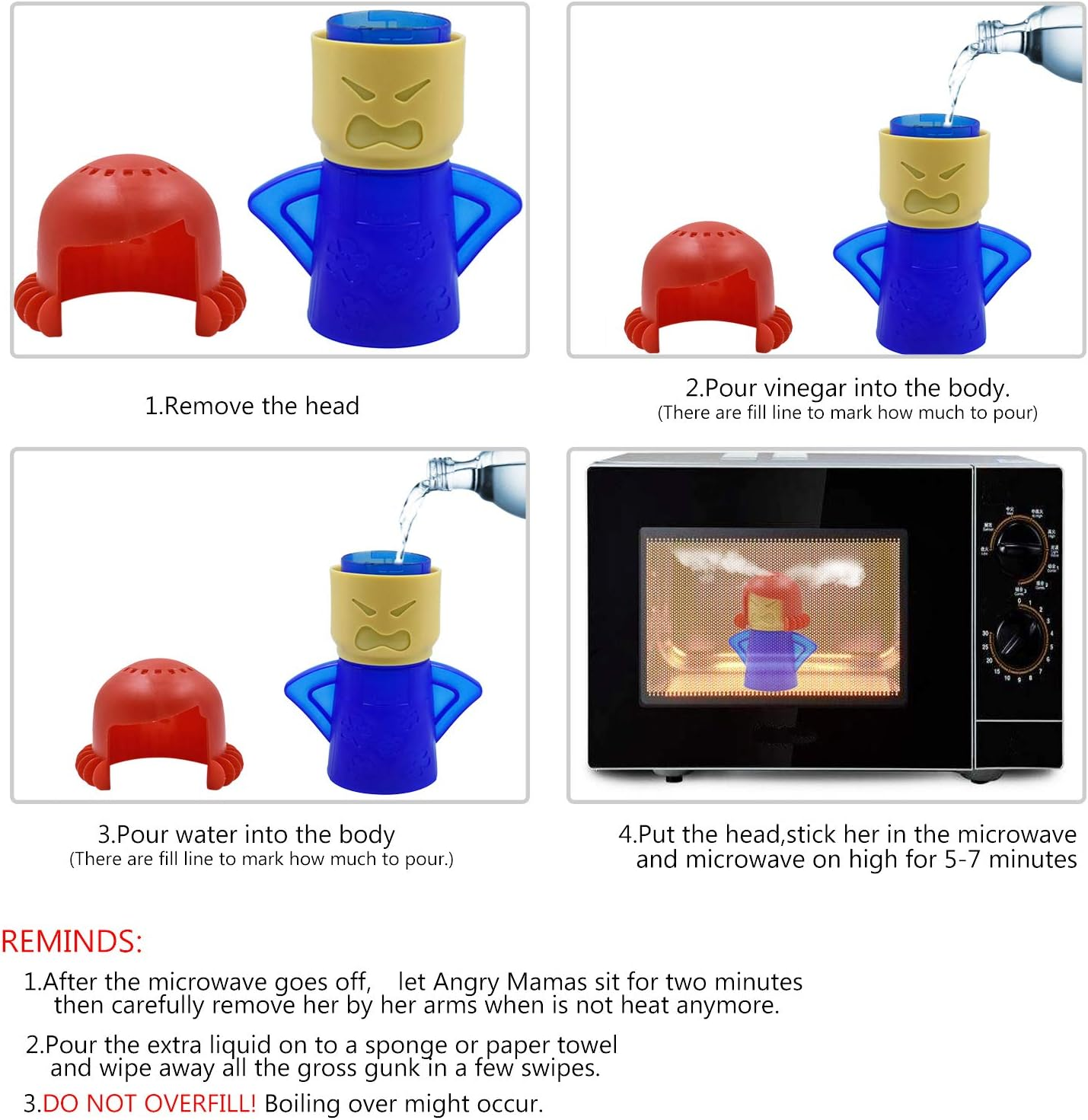 Angry Mama Microwave Oven Steam Cleaner Easily Cleans the Crud in Minutes Microwave Oven Steam Cleans and Disinfects with Vinegar for Home Office Kitchens image number 2