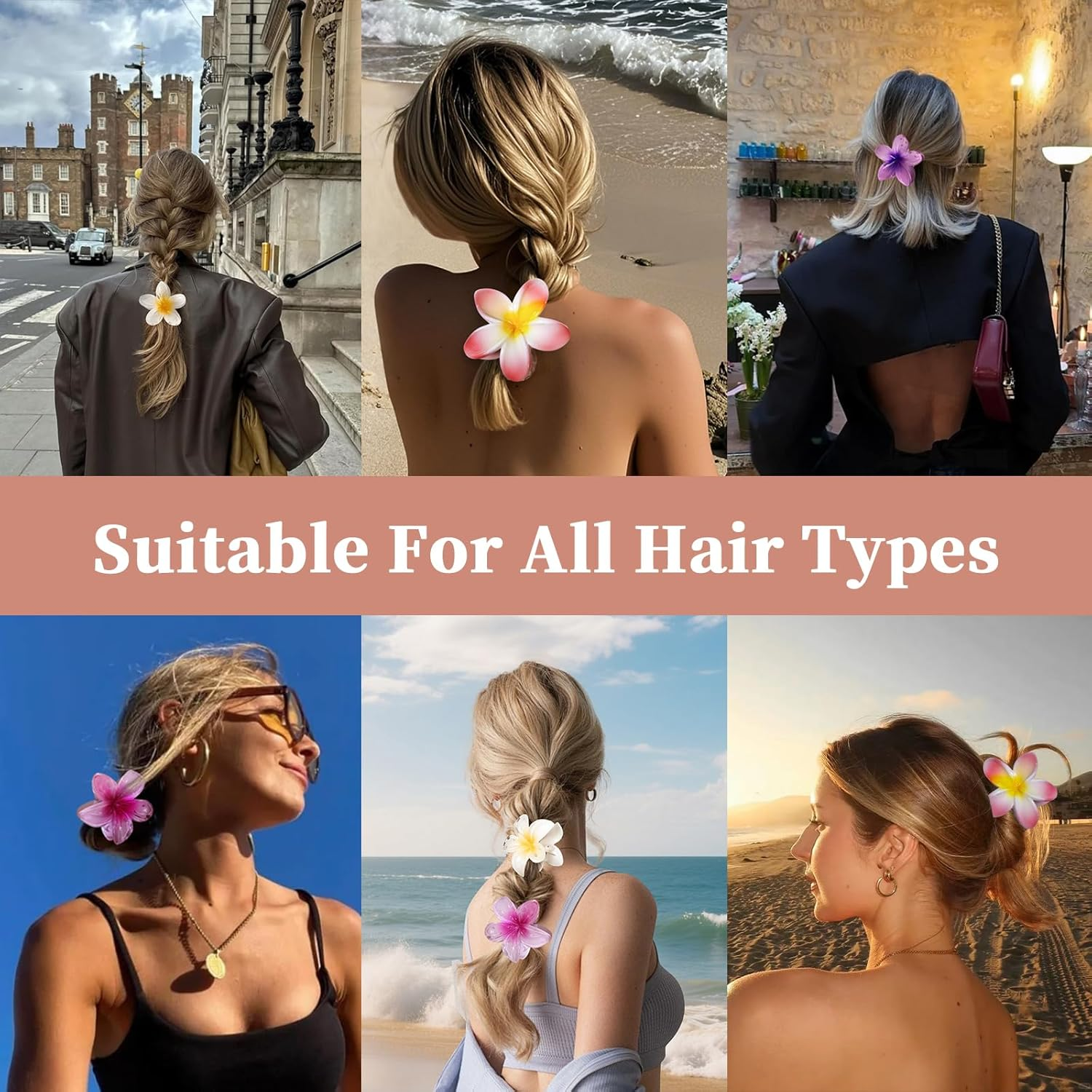 Flower Hair Clips, 4 Pieces, Hawaiian Flower Hair Clips, Fioris for Summer Hair for Girls, Fashion Non-Slip Hair Clips for Women Girls