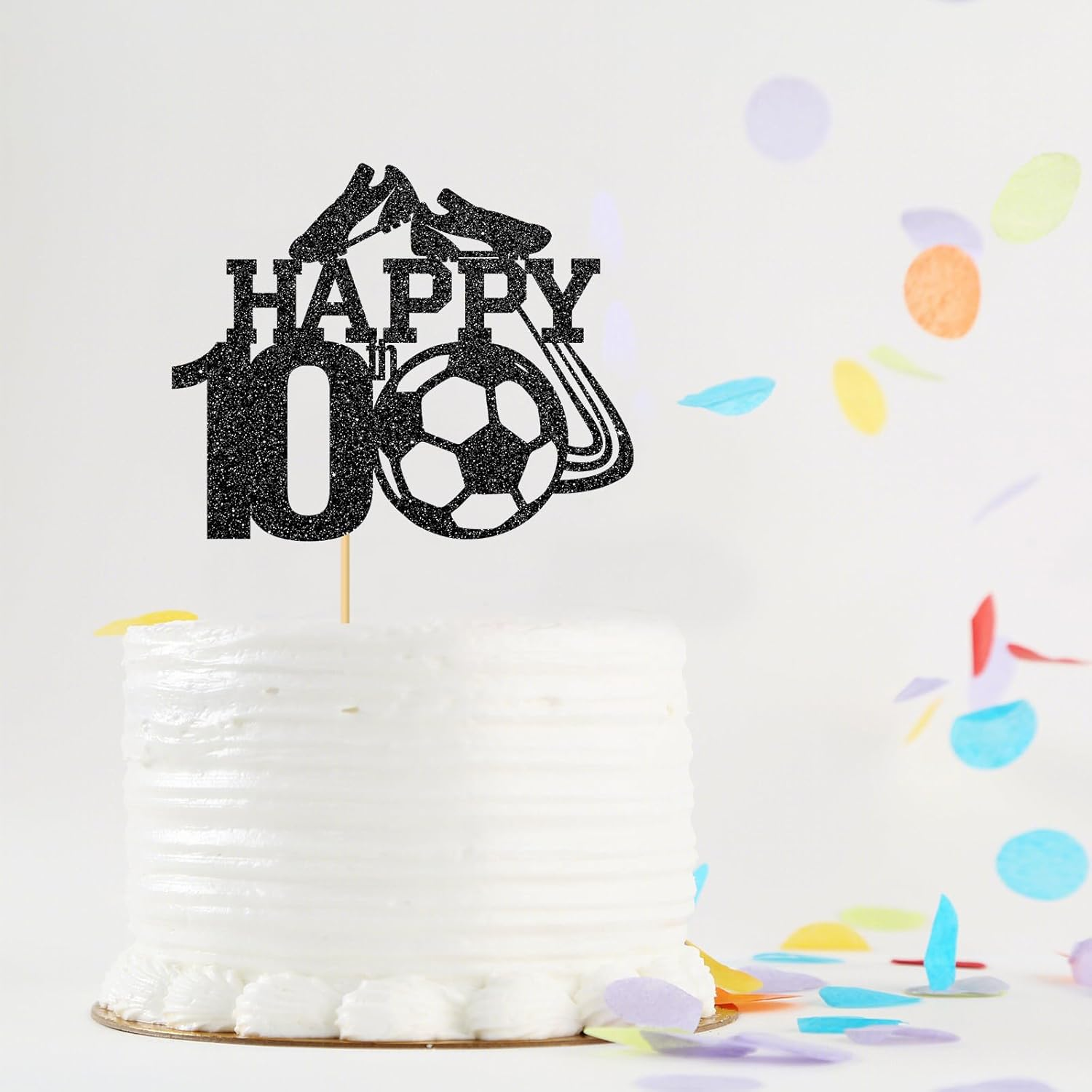 Monmon & Craft Soccer 10Th Birthday Cake Topper/Sport Theme Soccer Ball Cake Docer/Soccer Player Boy 10Th Birthday Party Decorations - Black Glitter image number 3