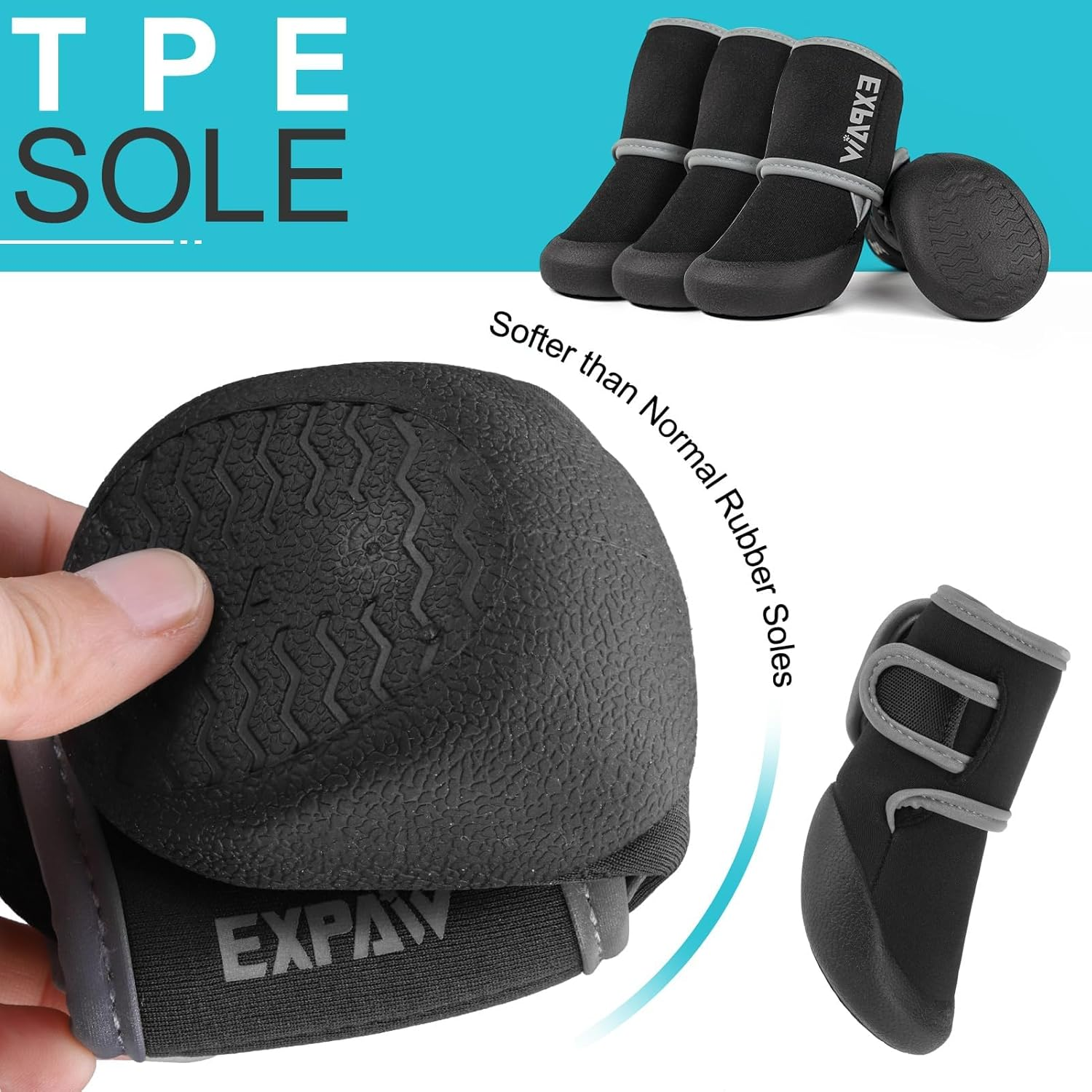 EXPAWLORER Anti-Slip Dog Shoes-Waterproof Dog Boots, Paw Protector Heat Protection, Reflective Strips Rugged Rubber Sole for Outdoor Hiking Walking, Black, X-Large, (ES004BK2_XL) image number 3