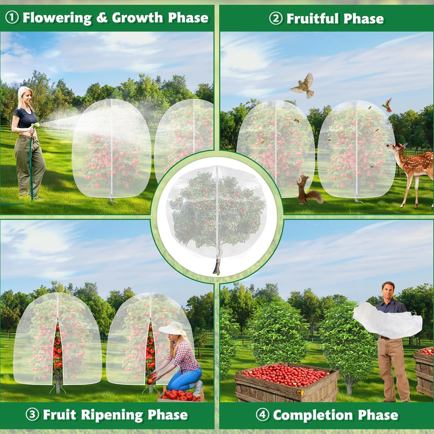 OZMI Blueberry Bush Netting Cover Large Fruit Tree Garden Plant Protector with Zipper & Drawstring, Plant Covers Protection Mesh Net Bags for Fruit Tree Blueberries Bush Tomato Flowers 8 X 8 FT(2 Pcs) image number 6