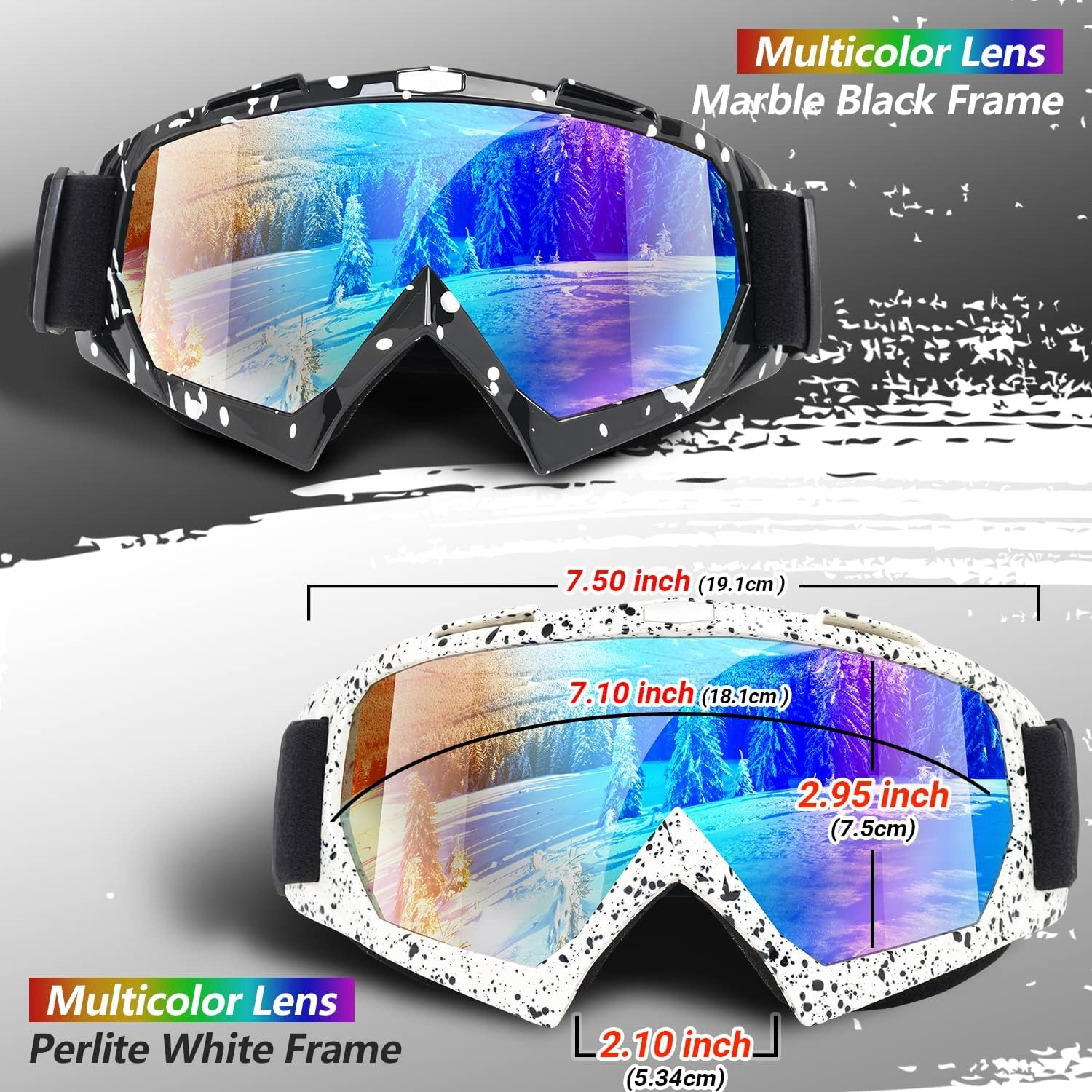 ZANZER Adult Ski Goggles, 2-Pack Snowboard Goggles for Youth, Teens, Men & Women, Wide View Snowmobile Goggles image number 1