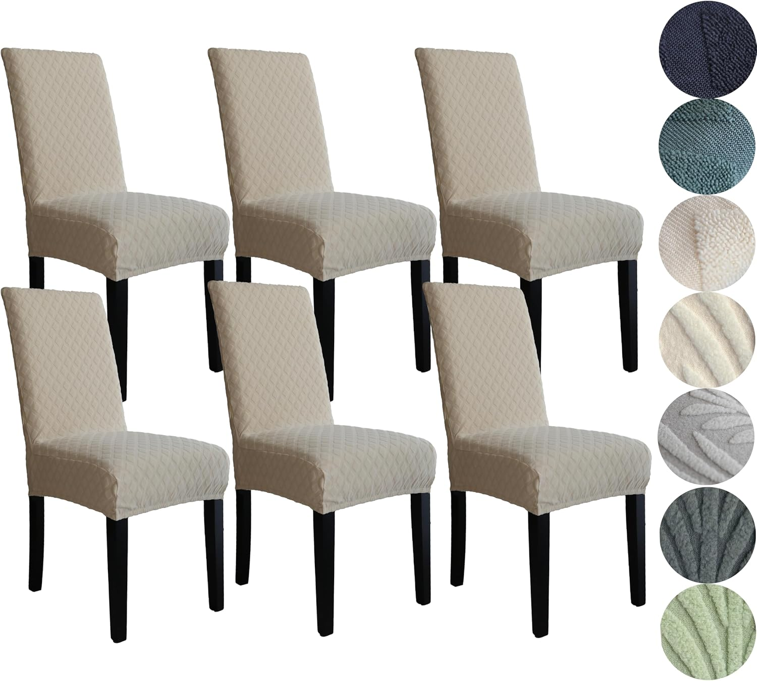 Dining Chair Covers, Stretch Kitchen Chairs Covers,Jacquard Dining Chair Covers Set of 6,Removable Washable Dining Chair Covers for Home Living Room Kitchen Banquet Hotel (6, Leaves-Medium Grey) - 6, Diamond-Beige image number 7