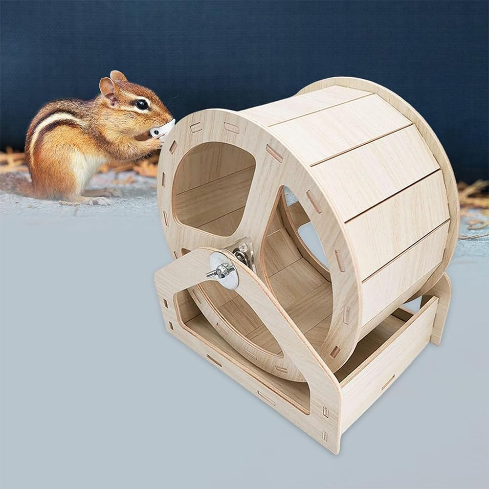 Wooden Hamster Wheel, Small Pet Exercise Wheel for Hamsters, Gerbils and Mice, Silent Small Animal Running Wheel Toy and Cage Accessory image number 3