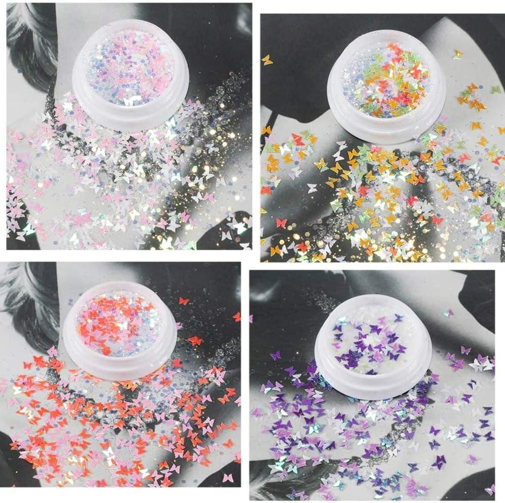 6 Boxes 3D Butterfly Nail Art Glitter Sequins Butterfly Nail Sequin for Nail Art Decoration