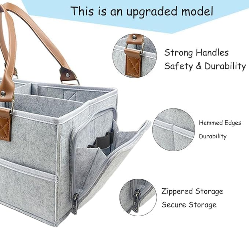 LEHEGONGBA Diaper Caddy Organizer Large Size 38X26X18Cm Baby Nappy Caddy Premium Leather Handles Multi Pocket Grey Nursery Storage Portable Baby Essentials Tote Bag image number 5