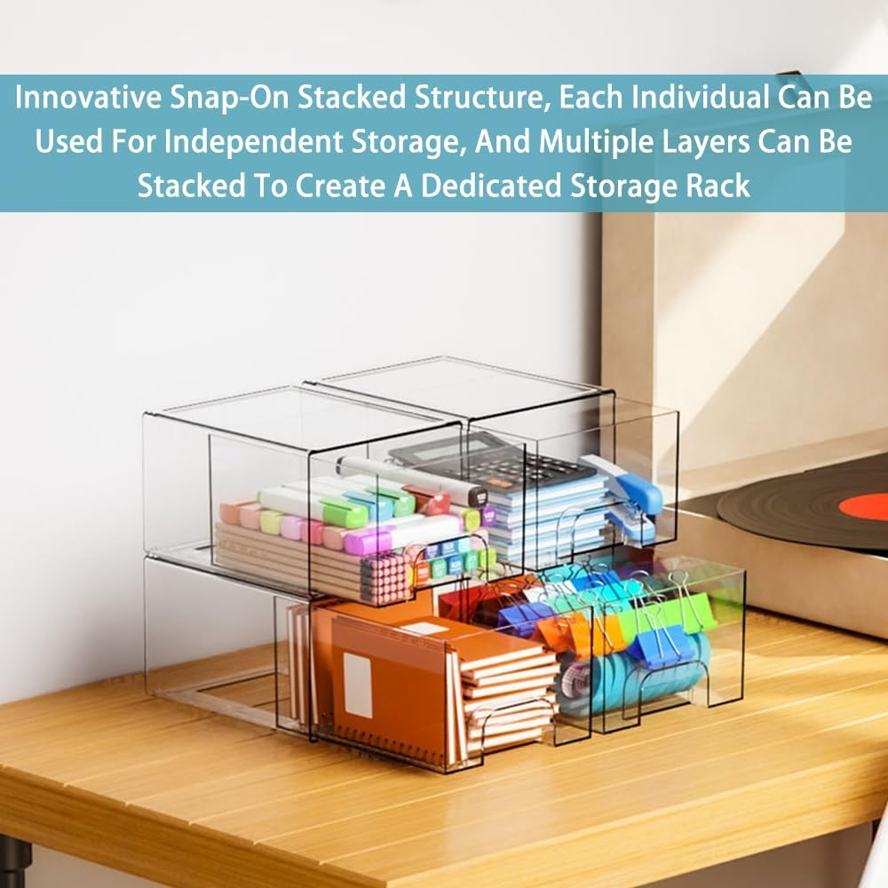 4-Pack Transparent Stackable Storage Boxes, Bathroom Cosmetic Storage Boxes, Drawer-Type Desktop Box, Dust-Proof, Large Capacity, for Dressing Tables, under Sinks, Kitchen Cabinets, Pantry, Home image number 3