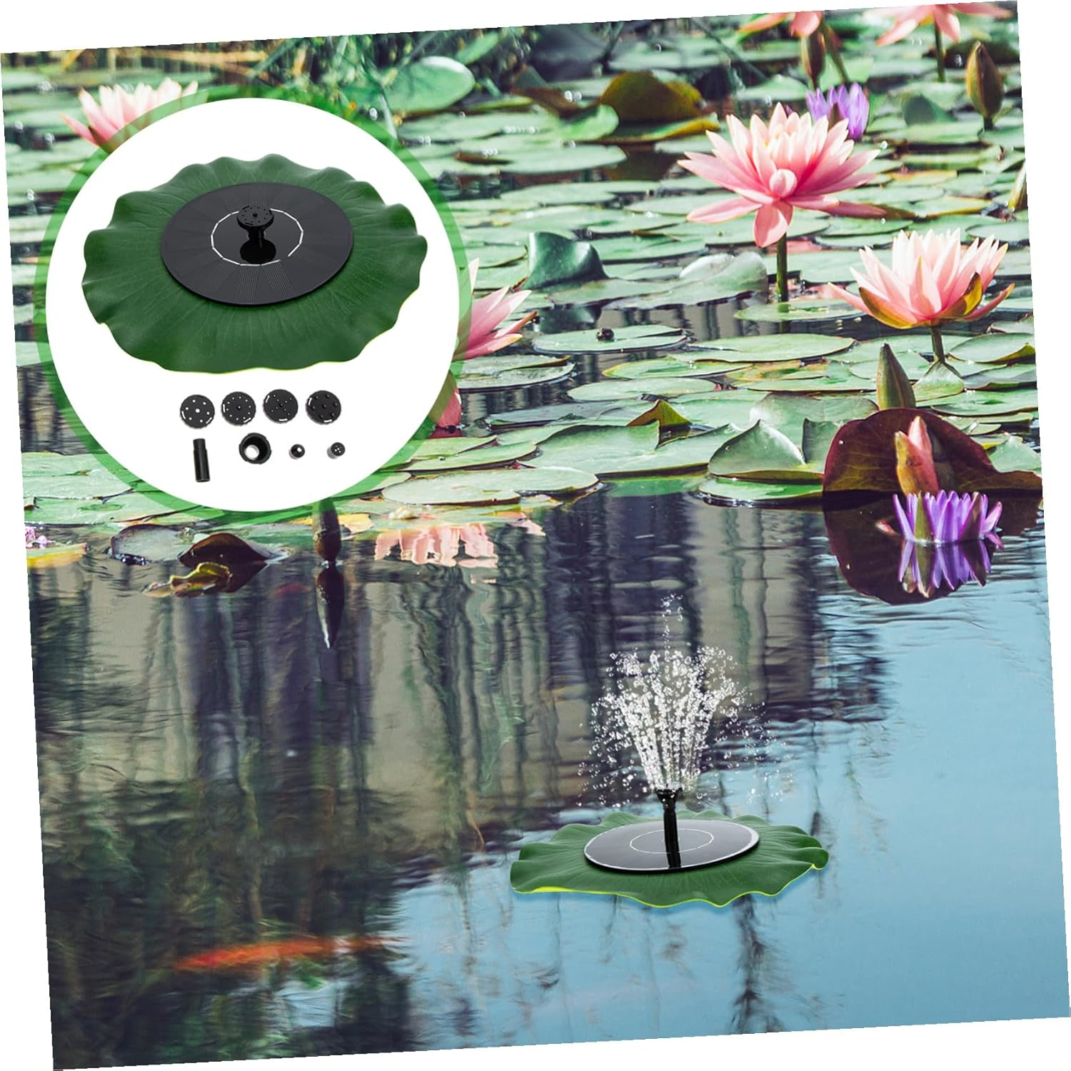 Solar Powered Outdoor Garden Fountain Kit with Lotus Leaf Floating Design Energy-Saving Water Pump for Patio Fish Decoration image number 4