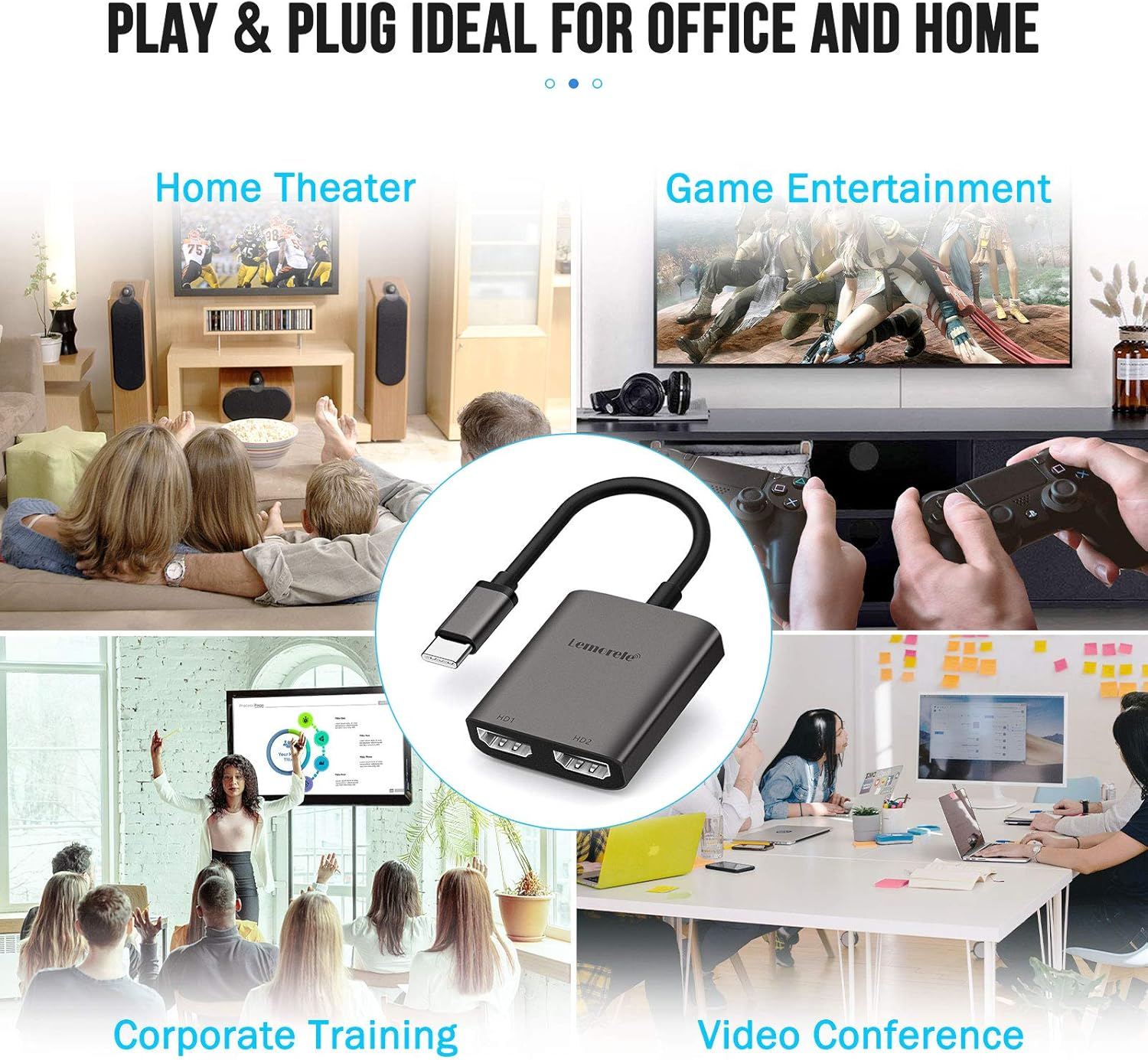 USB C to Dual HDMI Adapter, Type C to HDMI Converter,Hdmi Dual Monitor Adapter 4K @60Hz for Macbook/Macbook Pro 2020/2019/2018,Macbook Air,Chromebook Pixel,Surface Book 2, Etc image number 3