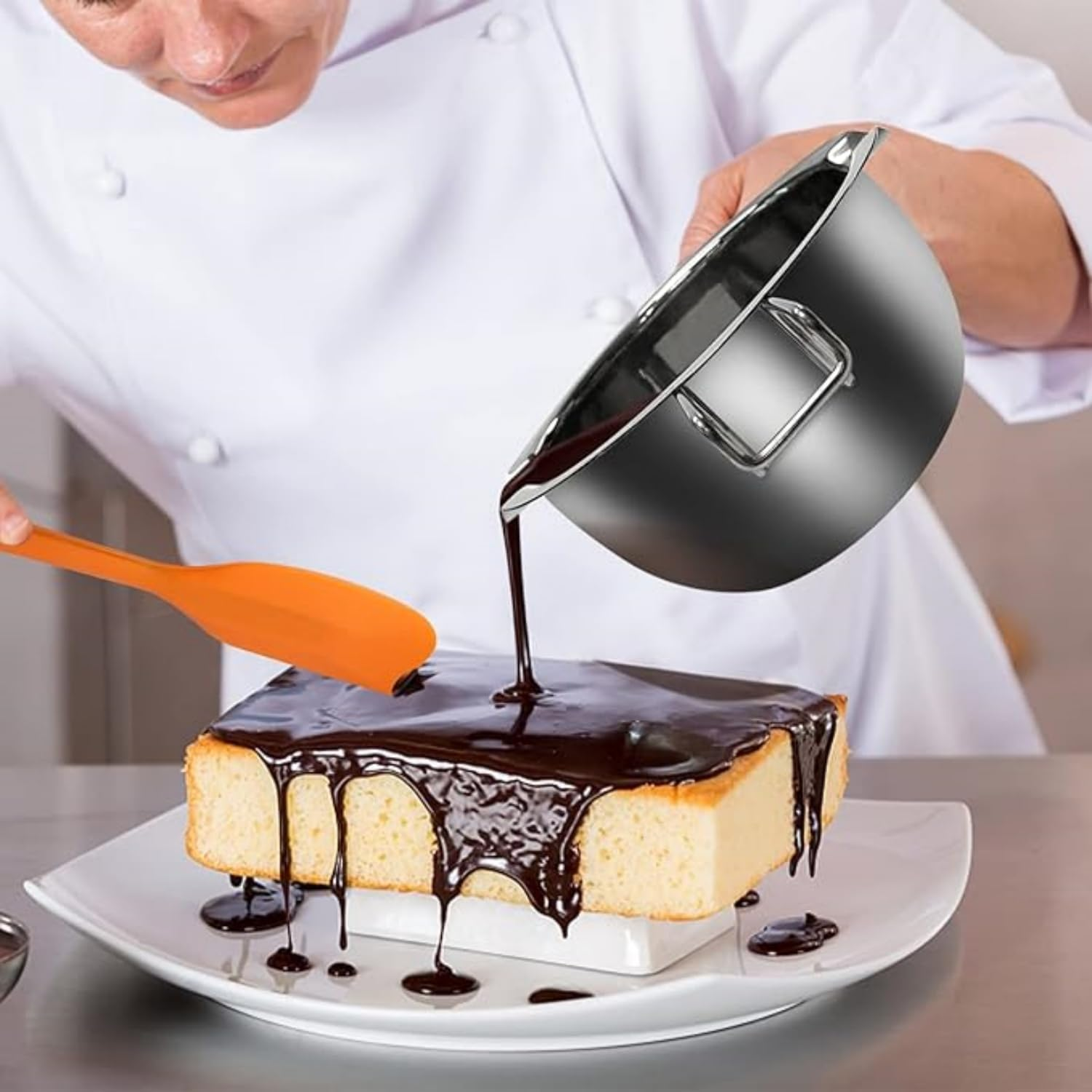 WUWFKUI 2PCS Stainless Steel Double Boiler Pot with Heat Resistant Handle for Melting Chocolate, Candy and Candle Making (400ML+600ML)