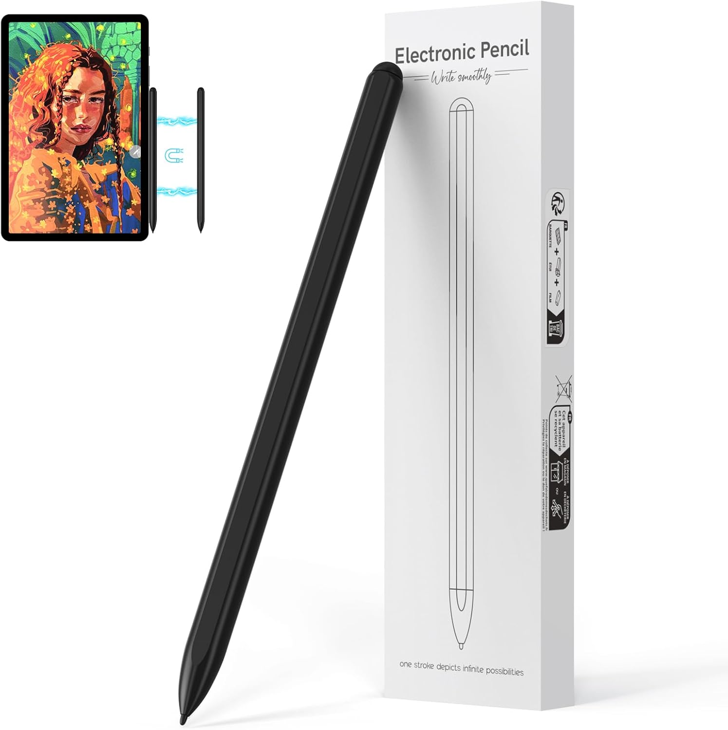 Remarkable 2 Pen, EMR Stylus Pen with Eraser, 4096 Pressure Level, Palm Rejection & Magnetic Adsorption, Compatible with Remarkable 2/1/Samsung Galaxy/Kindle Scribe/Boox