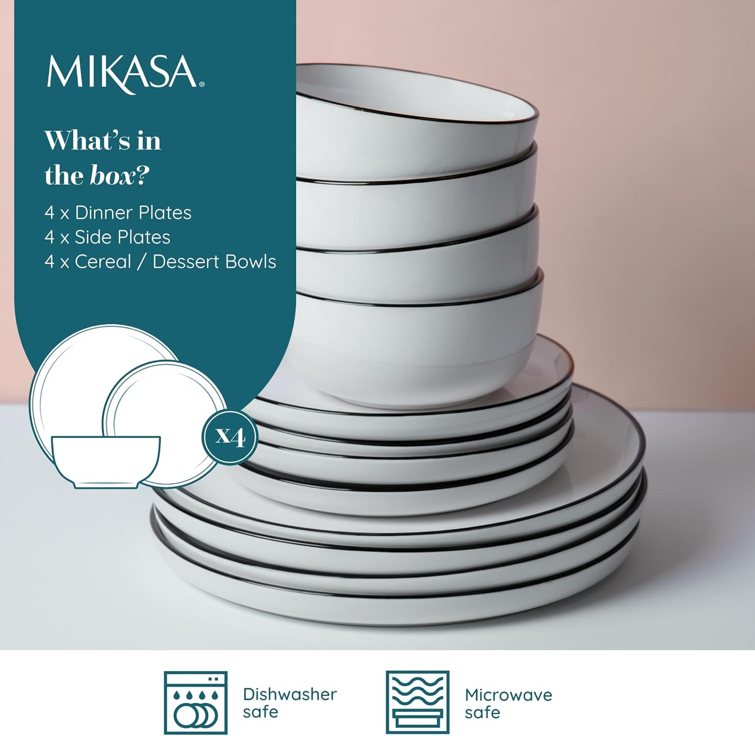 Mikasa Limestone Porcelain Dinner Set, White (12 Pieces) image number 4