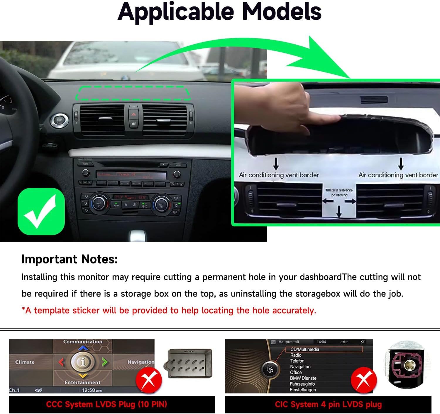 Android AUTO Wireless Carplay Radio Touch Screen for BMW 1 Series E81 E82 E87 E88 from 2006 to 2012 without Original Display Bluetooth Linux System