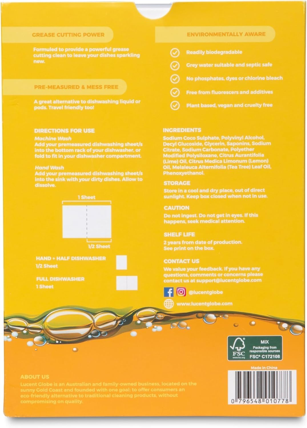 Lucent Globe Dishwasher Dishwashing Detergent Sheets, 160 Washes, Dishwashing Tablets Alternative. Plant-Based, Eco-Friendly, Fully Biodegradable, Plastic Free Packaging (Pack of 160, Lemon) image number 3