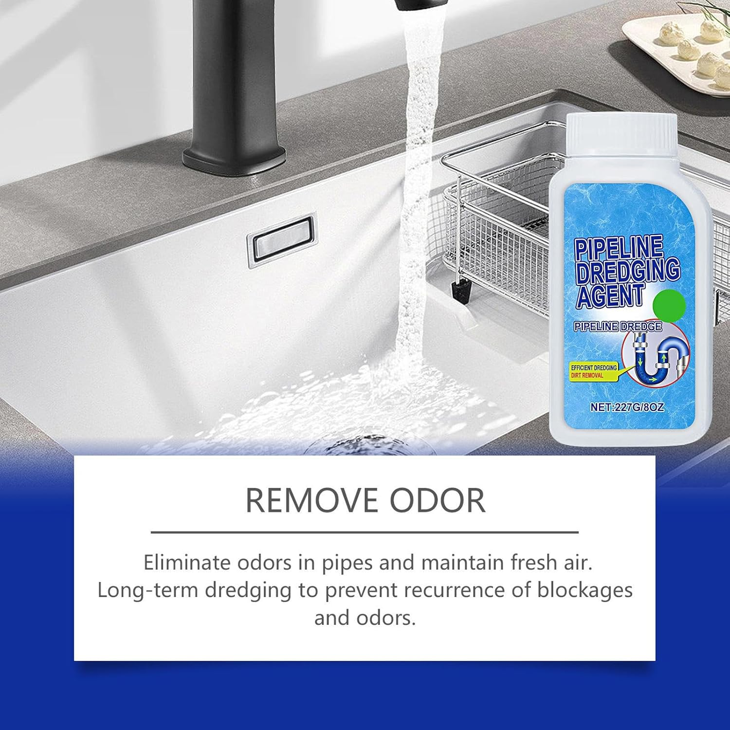 Pipeline Dredging Agent,Quick Drain Toilet Cleaner - Fast Breakdown Unclogger Powder Eliminator for Kitchen Pipeline Shower Sinks Tank image number 2