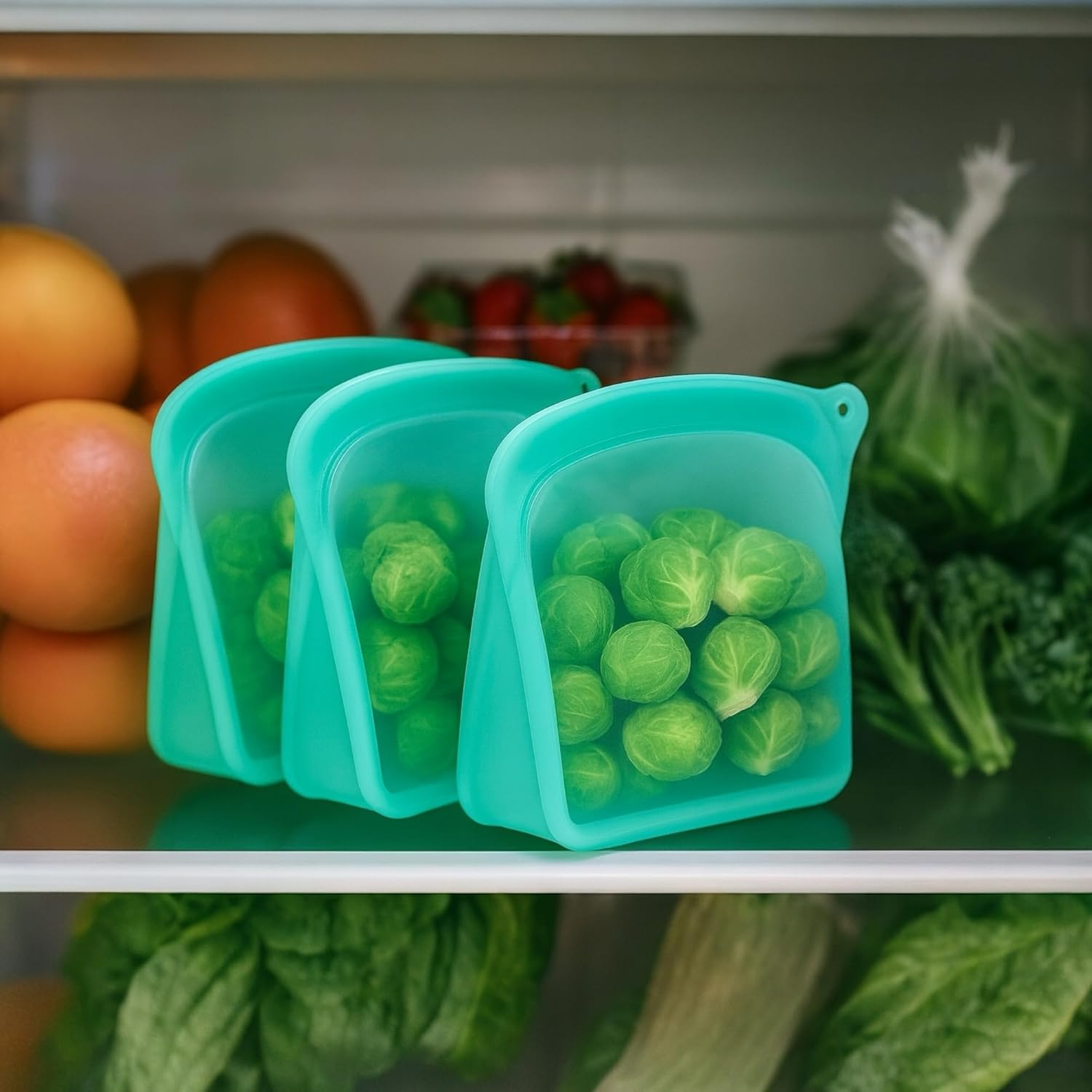 1.2L Platinum Silicone Food Bag &ndash; Leakproof, Freezer & Microwave, Dishwasher & Dishwasher Safe &ndash; Stand up Reusable Pouch&ndash; AQUA