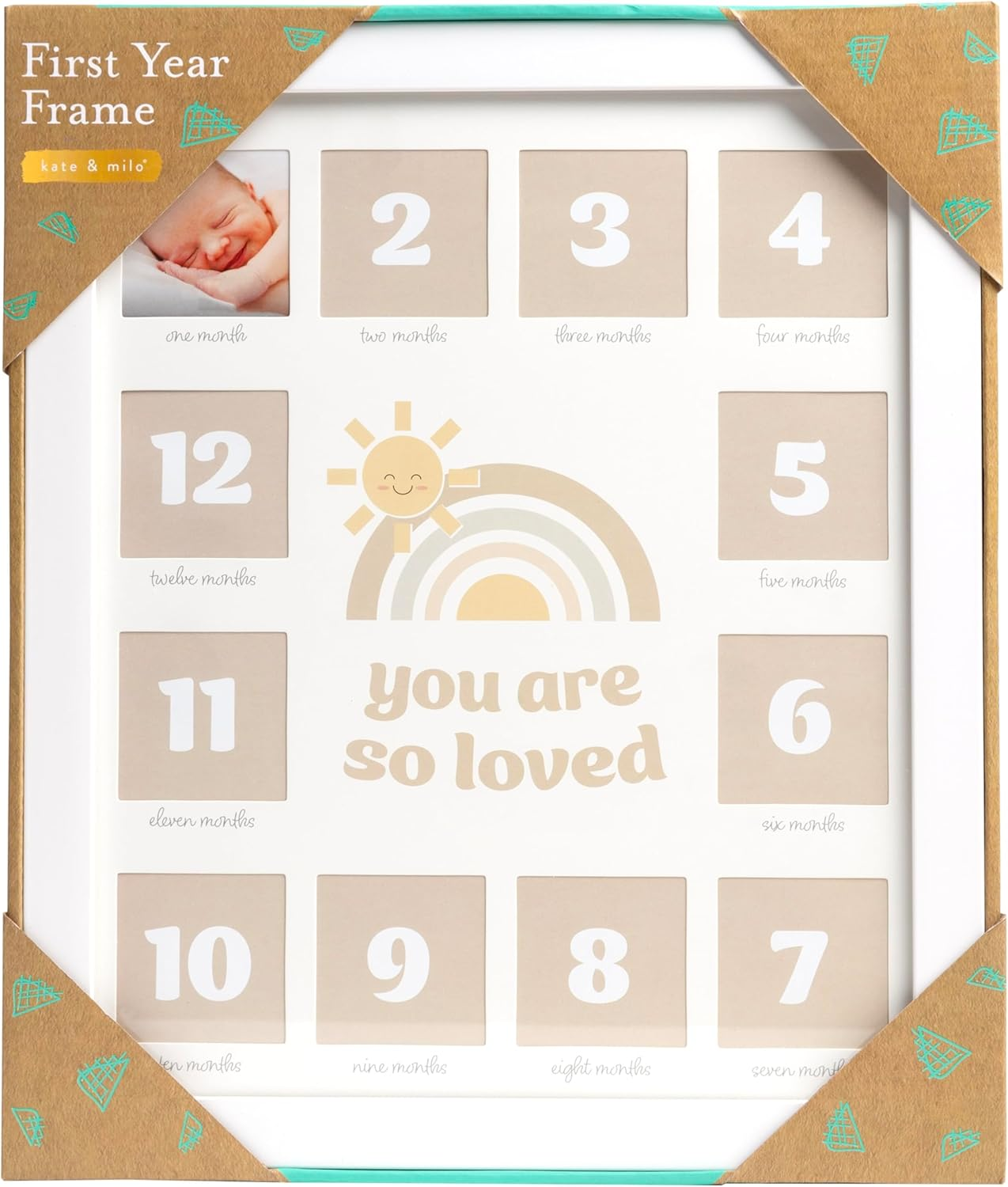 Kate & Milo My First Year Photo Frame, Baby Milestone Picture Frame, Newborn Keepsake Nursery D&eacute;cor, Baby Girl and Baby Boy Gift, You Are so Loved, White - Little Star Babyprints Collage Frame image number 3