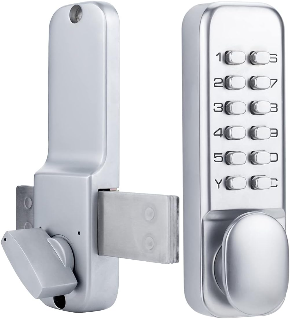 Stainless Steel 100% Mechanical Door Locks with Keypads Door Knob, Waterproof Keyless Entry Door Keypad Deadbolt Lock with Handle, Digital Combination Front Door Lock Set, 2 in 1 Code/Key