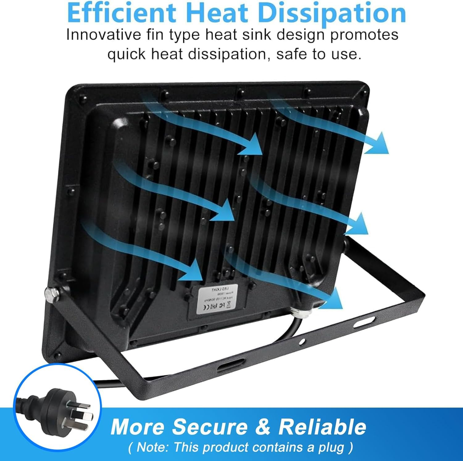 50W LED Flood Lights Outdoor, 5000LM Super Bright outside Floodlights, IP66 Waterproof 6500K Daylight White Security Lights, Plug in Flood Light for Yard Garage Garden Patio image number 2