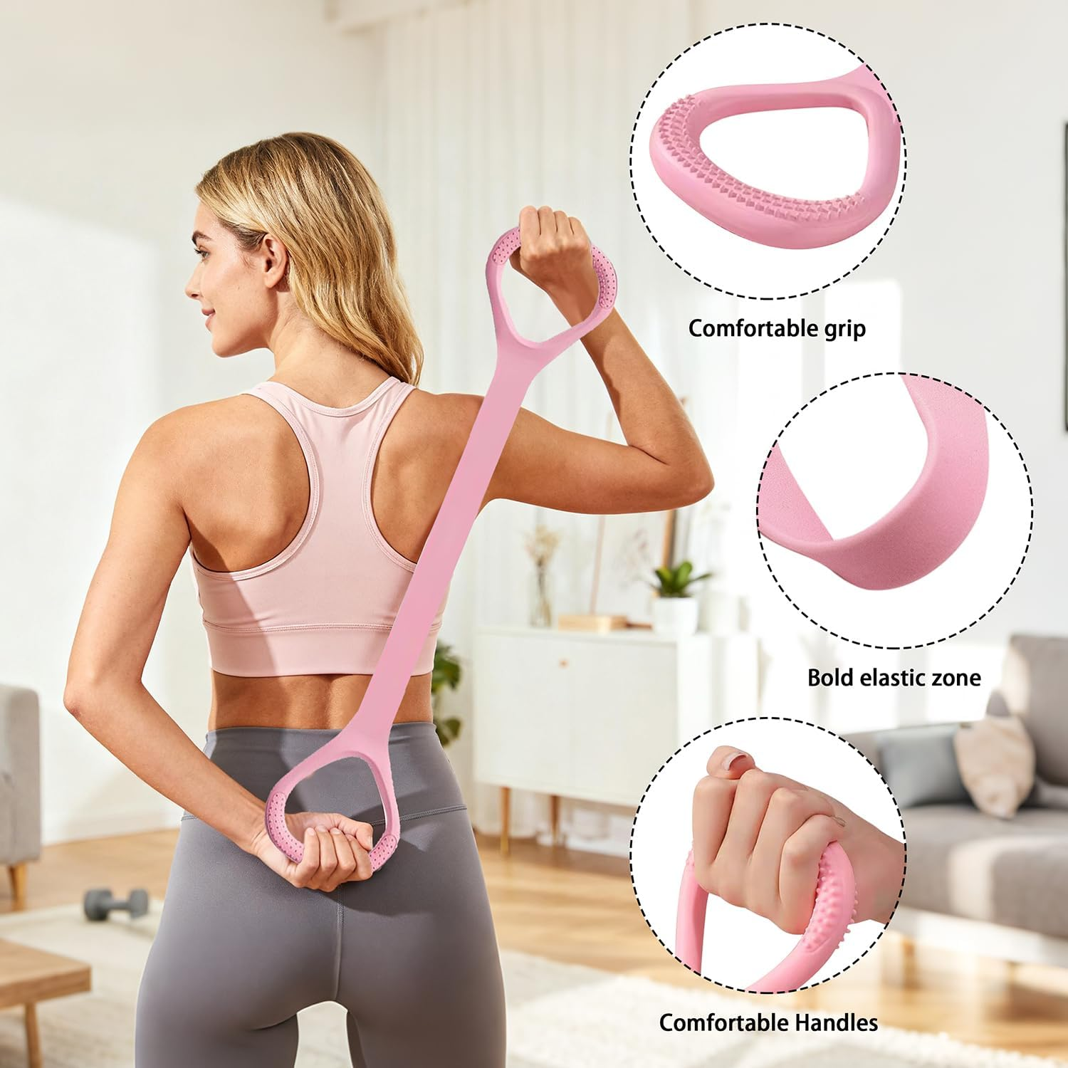 3Pcs 8-Shaped Resistance Bands with Handles, Portable Exercise Bands,Stretch Bands, Open Back Body Shaping, Length 44Cm(Light Pink/Purple/Blue) image number 4