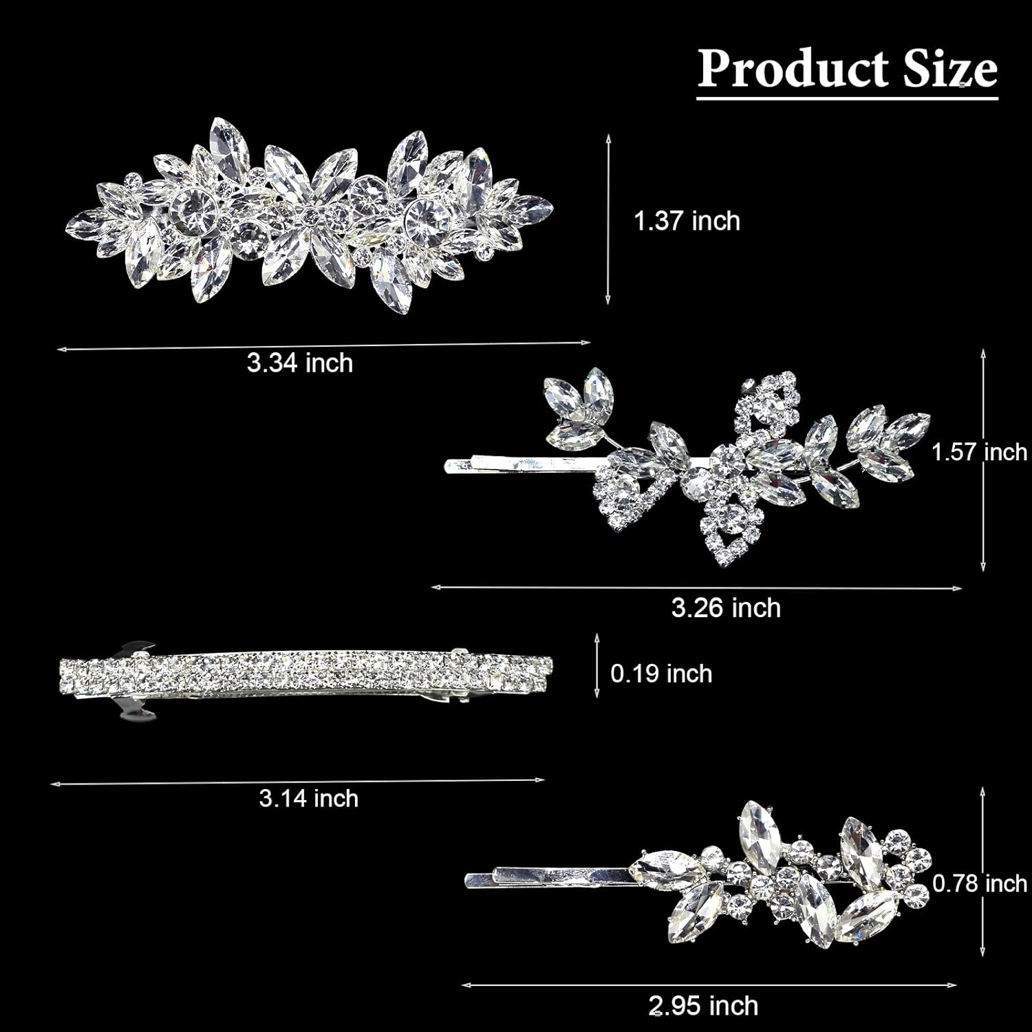 4 Pieces Rhinestone Hair Clips Leaf Wedding Hair Pins Crystal Bobby Pins Silver Bridal Hairpin Barrette for Brides Bridesmaids Flower Girls image number 5