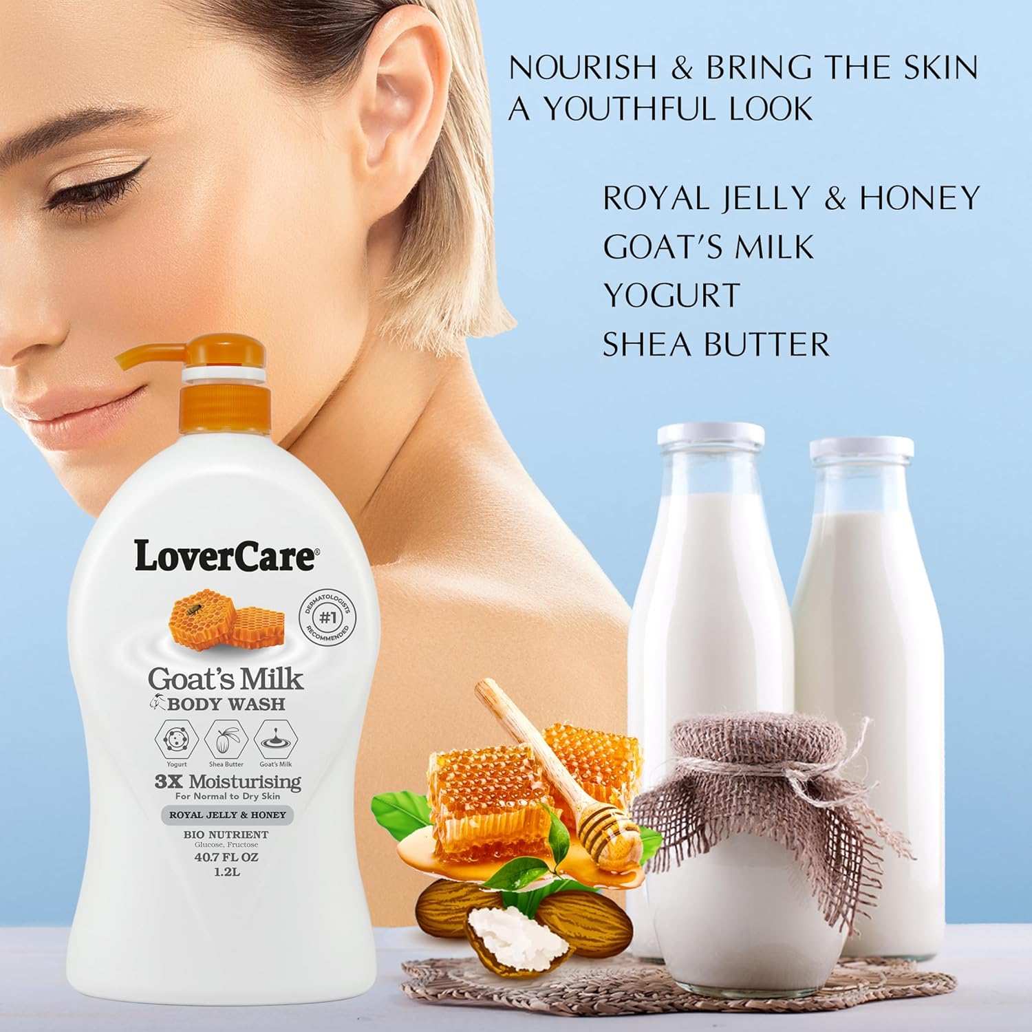Lovercare 2-Pack Goat'S Milk Shower Cream with Royal Jelly & Honey 1.2 L