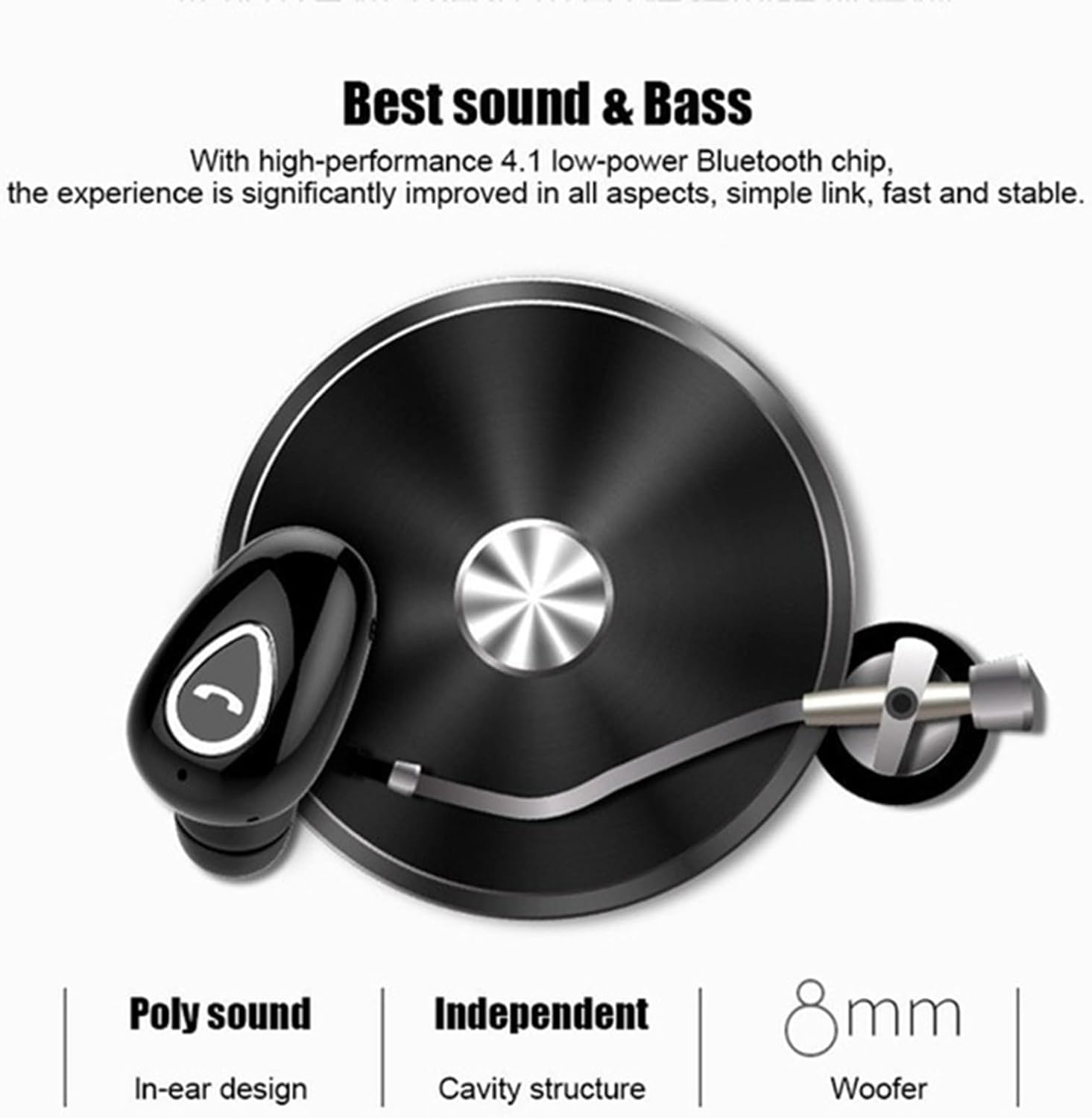 Risegun Bluetooth Headphones In-Ear Single Headphones Noise Cancelling Stereo Wireless Earbud Bluetooth Headphones Sport Gym Black image number 1