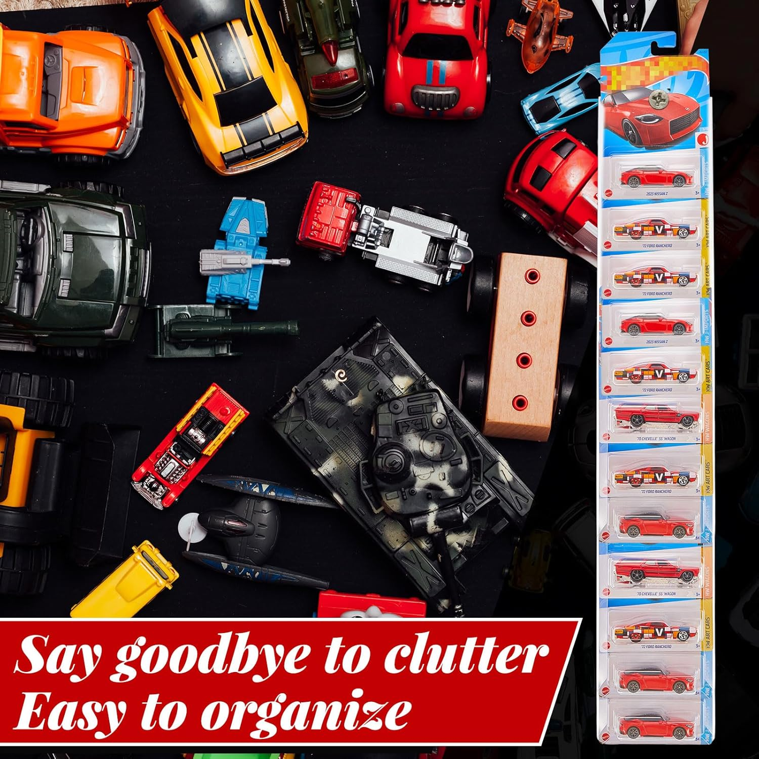 Rattanview 10 Pcs Model Car Display Cases Wall Mount Holds up to 100 Cars Compatible with Hot Wheels Toy Car Organizer Diecast Blister Car Display Shelf for Packaged Small Wheels Storage (16.7 X 4.4)