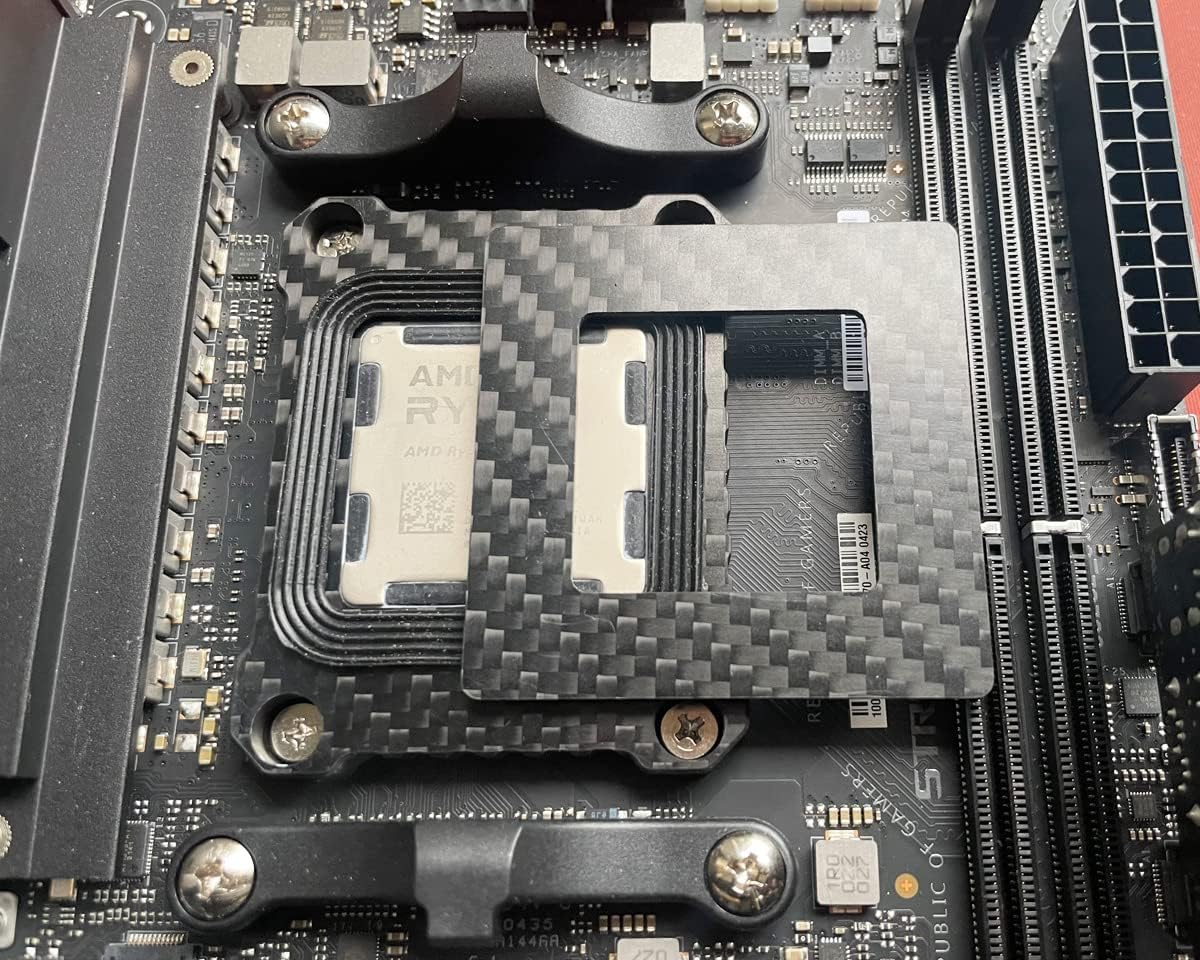 Elecgear AMD CPU Contact Frame + Liquid Metal Thermal Paste, Carbon Fiber Mod ILM for AMD Ryzen 7000 Zen4 Series on AM5 LGA1718 Socket, Replacement CPU Fixing Buckle with Double Sealing Guard image number 1