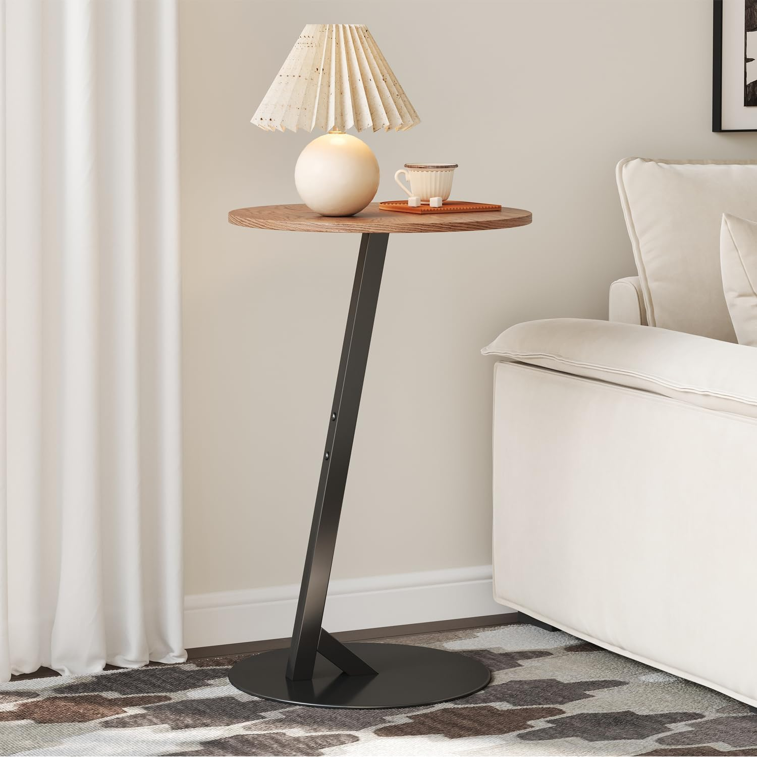 C Shaped Side Table for Couch & Bedside, Small round Sofa Table for Coffee, Snacks, Tablet PC, End Table for Living Room, Bedroom, Small Spaces image number 2