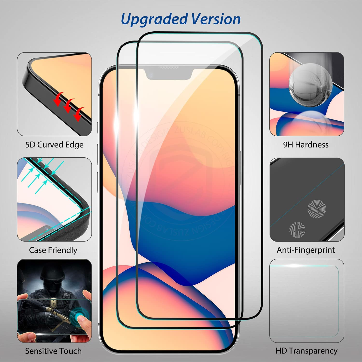 [2 Pack] ZUSLAB Screen Protector for Iphone 16E / 14/13 Pro / 13 Tempered Glass Film Case Friendly 9H Hardness for Apple - Black image number 2