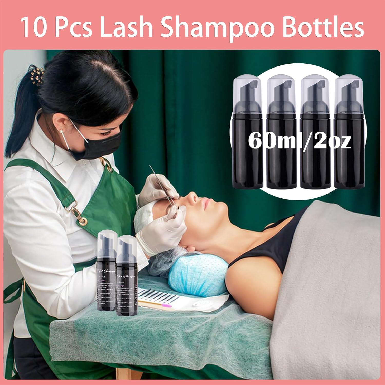 50 Pcs Lash Extension Cleaning Kit for Clients Eyelash Lash Aftercare Kit,10 Pcs Lash Brushes for Cleansing,10 Pcs Eyelash Cleaning Brush with Tubes,10 Pcs Lash Bottles Foam Pump,10 Pcs Eyelash Aftercare Bags,10 Pcs Lash Shampoo Label Stickers for Bottle (Black) image number 4