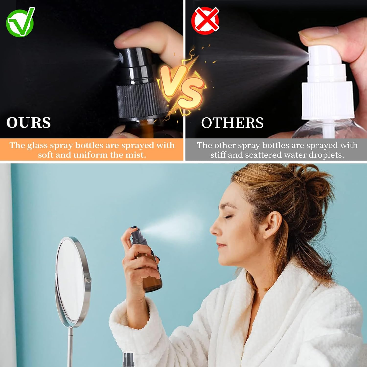 5 PCS Amber Glass Spray Empty Roller Bottles with Fine Mist Sprayer & Dust Cap Refillable Essential Oils Clear Containers Skin Care Atomizer Liquid Cosmetic Bottle for Travel Beauty Cleaning (100ML) image number 3