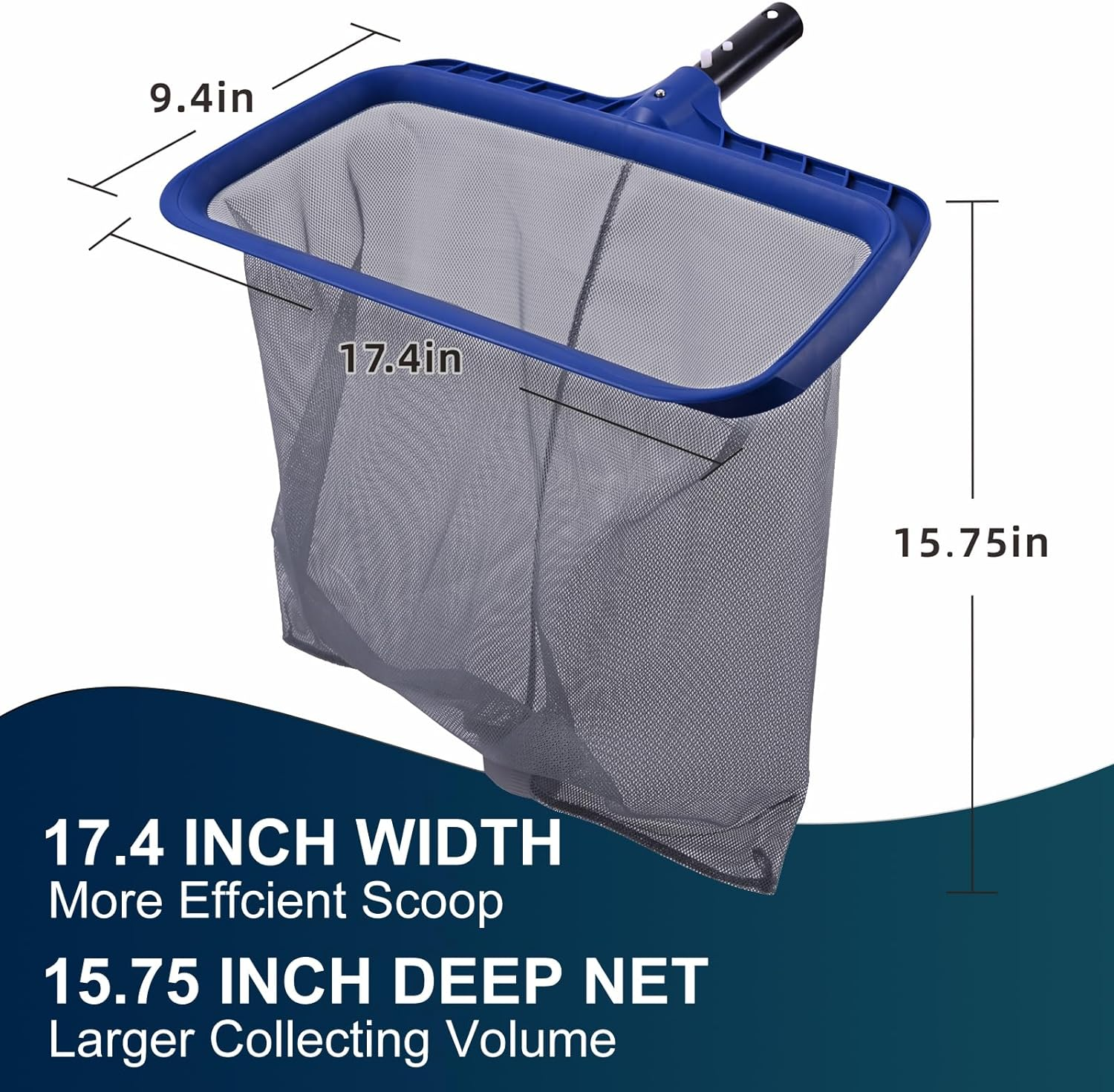 POOLAZA Pool Skimmer Net, Larger Capacity Pool Net Skimmer with Durable Deep Net, Sturdy Frame Pool Nets for Cleaning Effortlessly, High-Efficiency Pool Leaf Net with Easy Scoop Edges (Gray) - Black image number 2