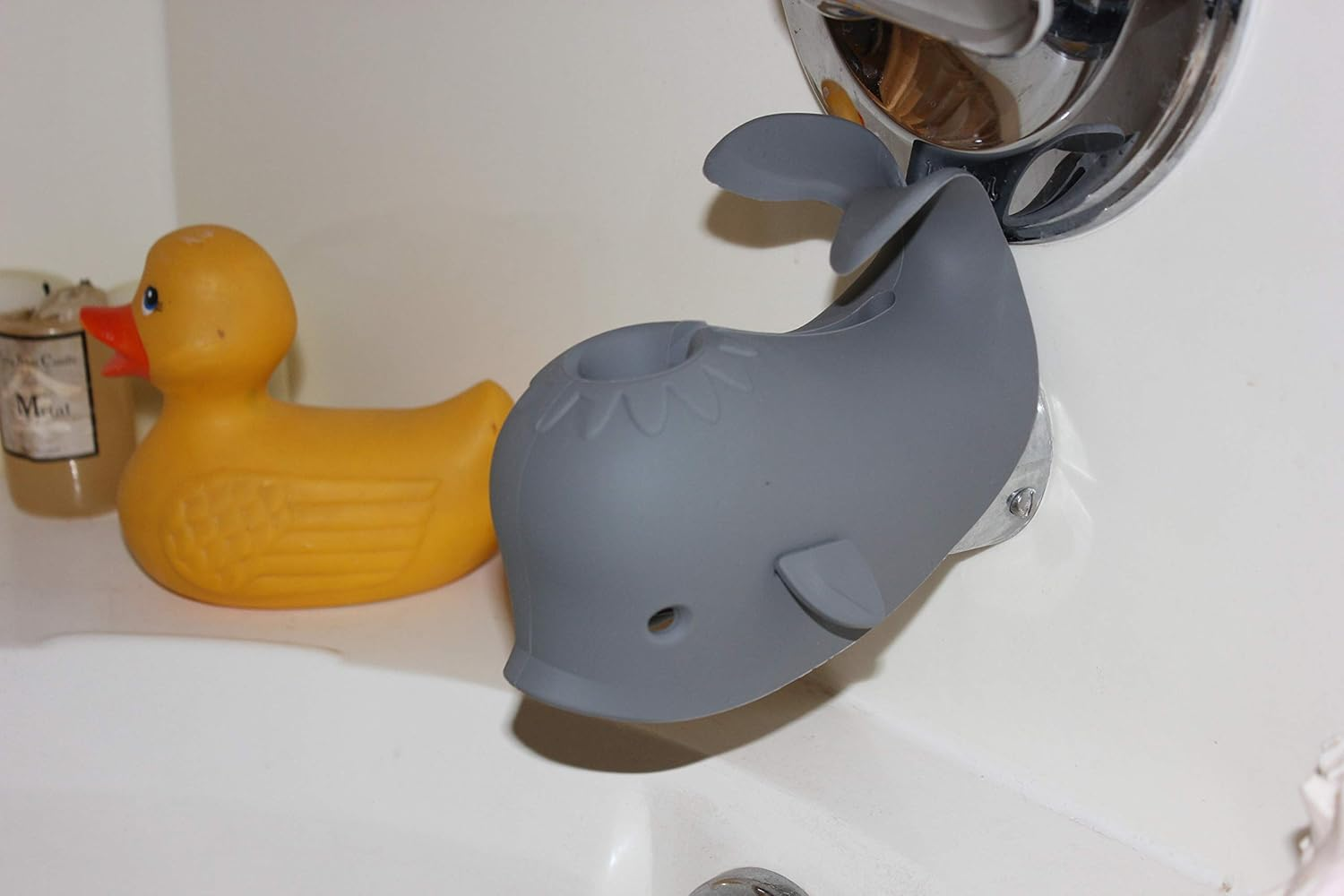 Bath Spout Cover for Bathtub - Faucet Baby Covers Protects Baby during Bathing Time While Being Fun. Cute Soft Whale Making for Enjoyable Safe Baths Your Child Will Love. (1 Pack, Grey) image number 2