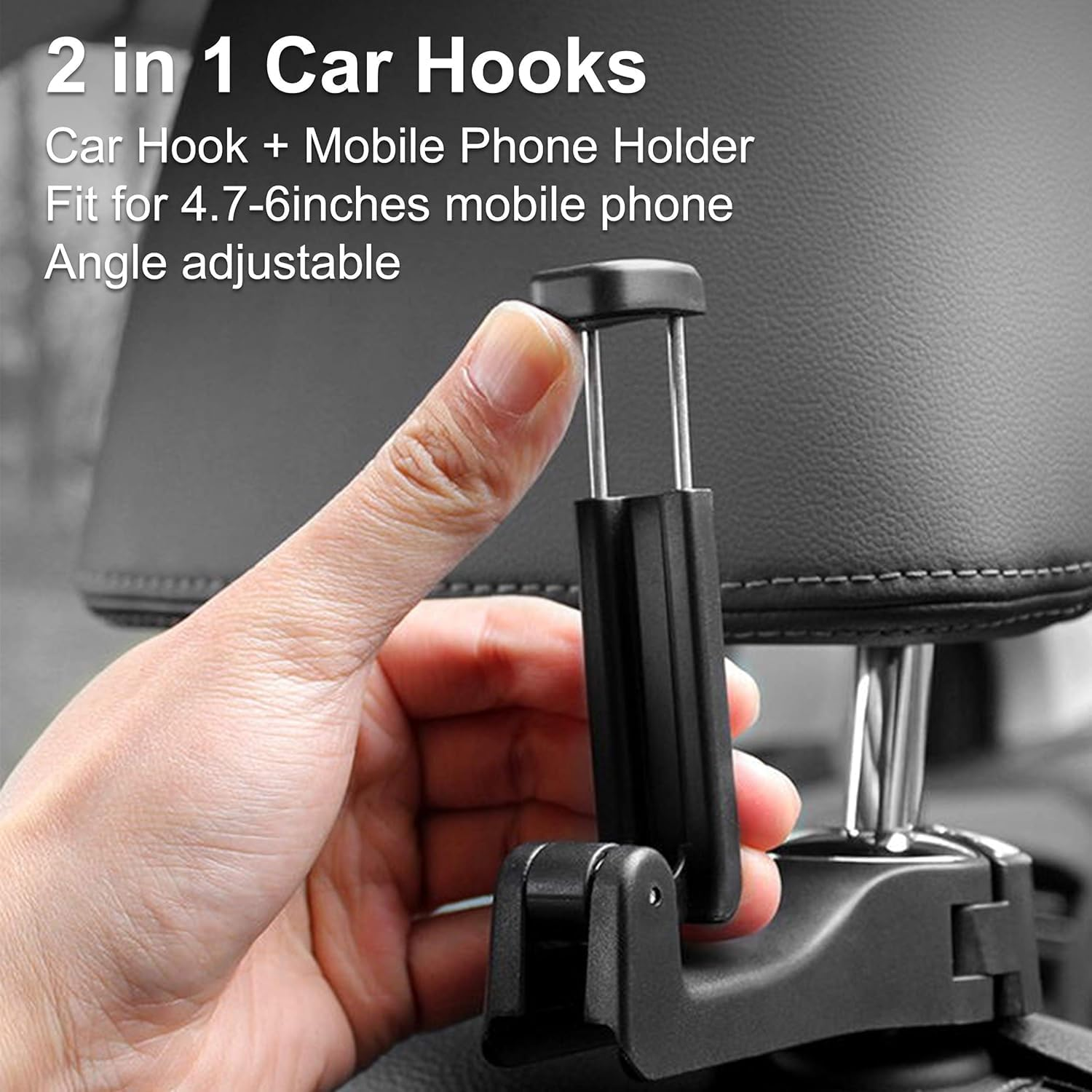2 in 1 Car Seat Hooks for Purses and Bags with Phone Holder，Automative Headrest Purse Handbag Holder Hangers Organizers,Falling Resistance, Quietness and Universal Fit
