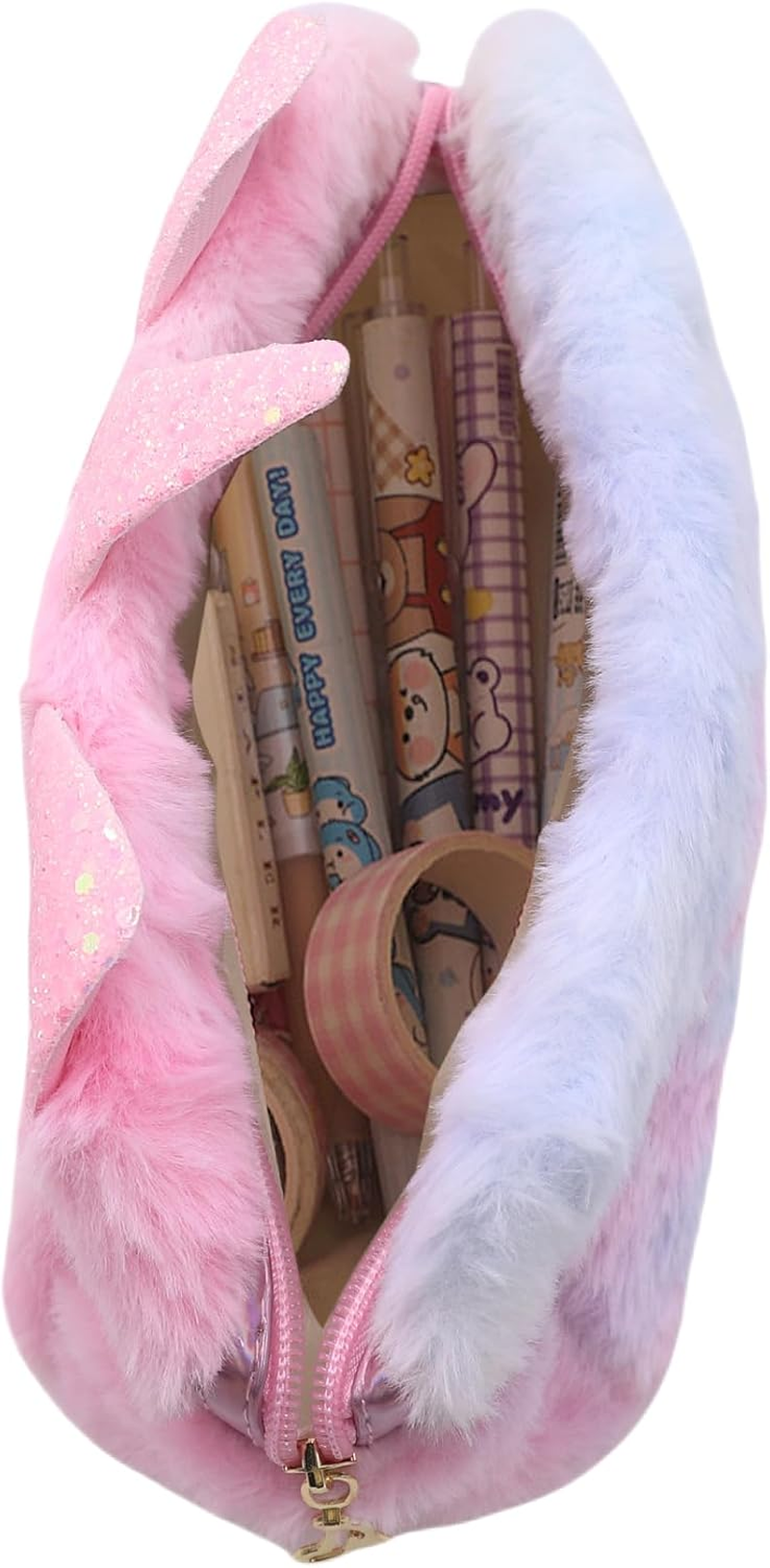 DDPOND Cute Cartoon Unicorn Makeup Bag Big Eyes Plush Travel Cosmetic Organizer Bag Fluffy Hanging Toiletry Bag for Women Girls - Purple image number 5