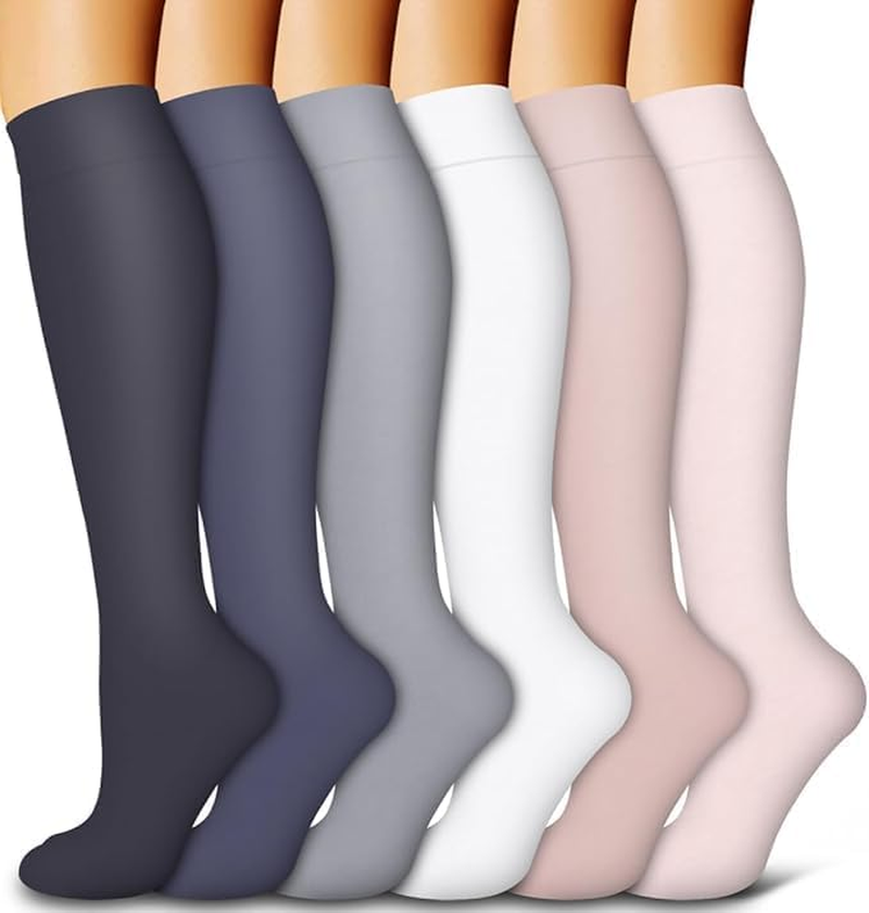 Compression Socks for Women & Men&mdash;6 Pairs Long, Comfortable Support&mdash;For Running, Athletic, Nursing, Travel, Office, Hiking, Post-Workout&mdash;Unisex Size S/M image number 4