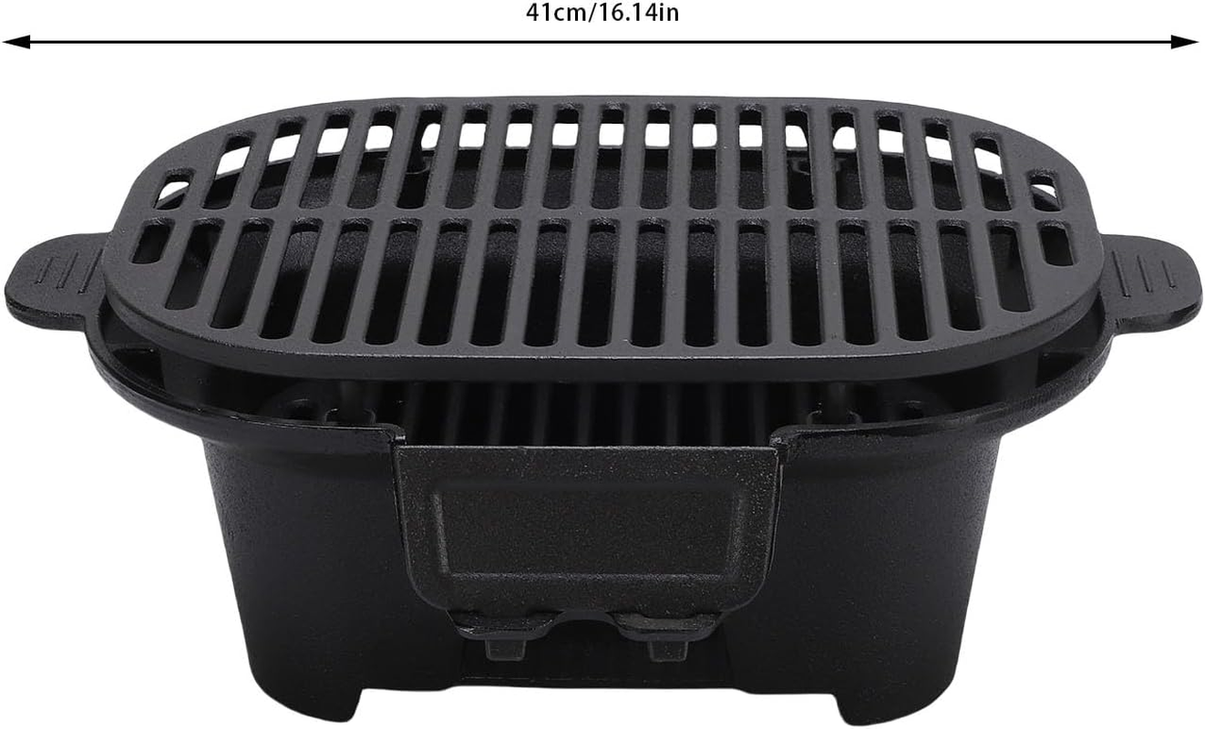 Fdit Portable Cast Iron Hibachi Grill, Japanese Style Tabletop Charcoal BBQ Grill for Outdoor Camping Backyard image number 6