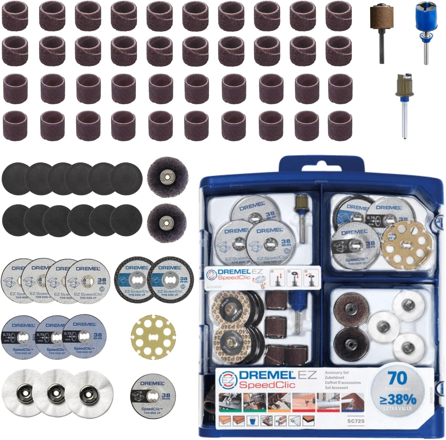 Dremel 724 EZ Speedclic Accessory Set - 150 Rotary Tool Accessories for Cutting, Carving, Sanding, Cleaning, Grinding, Polishing, Sharpening image number 1