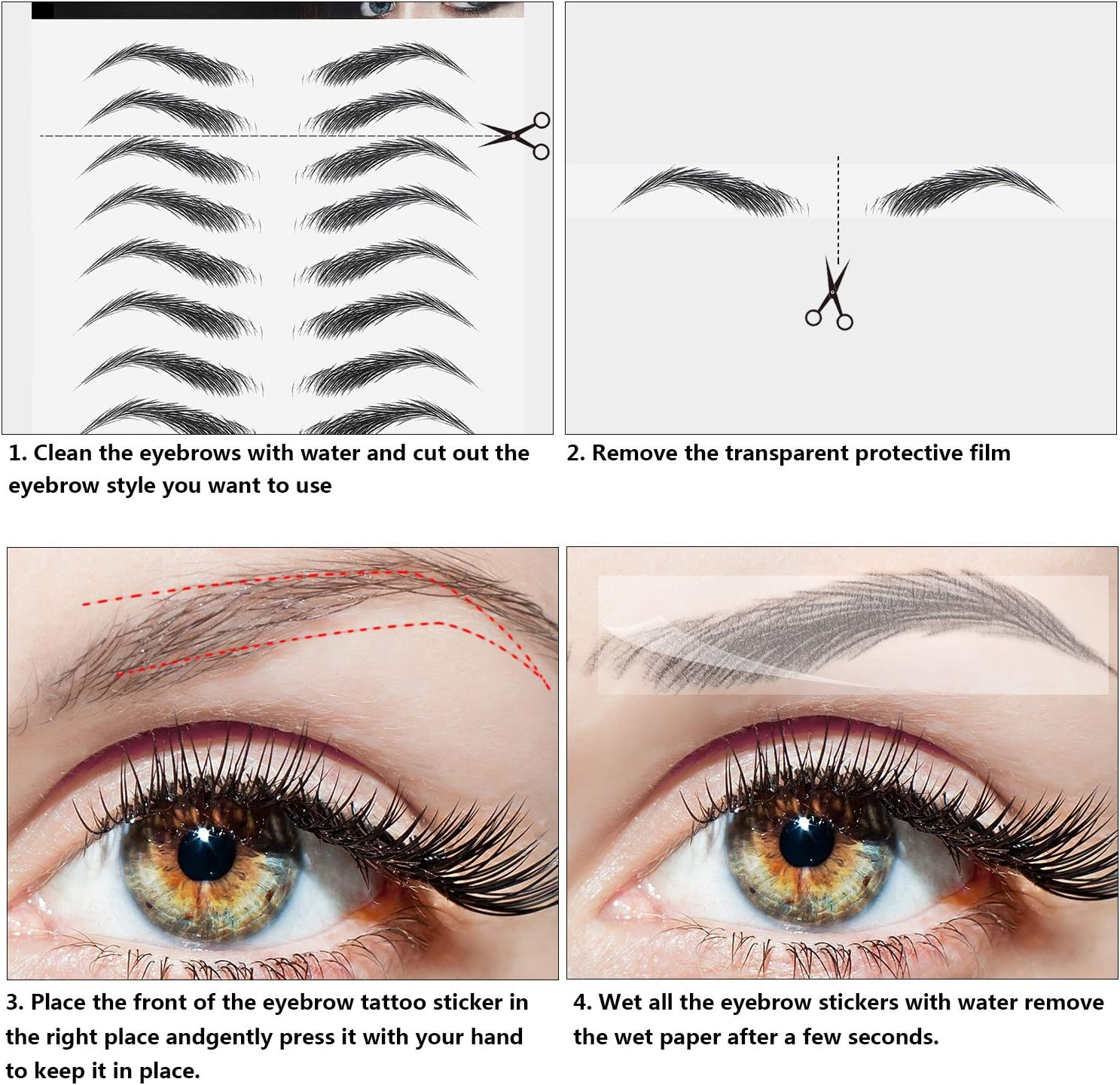 Maitys 12 Sheets 108 Pairs 4D Hair like Waterproof Eyebrow Tattoos Stickers Temporary Transfer Brows Decal Peel off Fake Eyebrow Sticker Instant Authentic Brow Decal for Women(Classic Style)