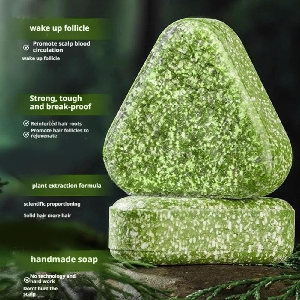 Nature Triangle Shampoo Bar, Nature Seven Green Soap Shampoo, Usman Grass Shampoos Bar, Rich Lather, Travel-Friendly for All Hair Types, Gentle on Hair & Scalp, for Women and Mens (S3 2Pcs) - S1 image number 6